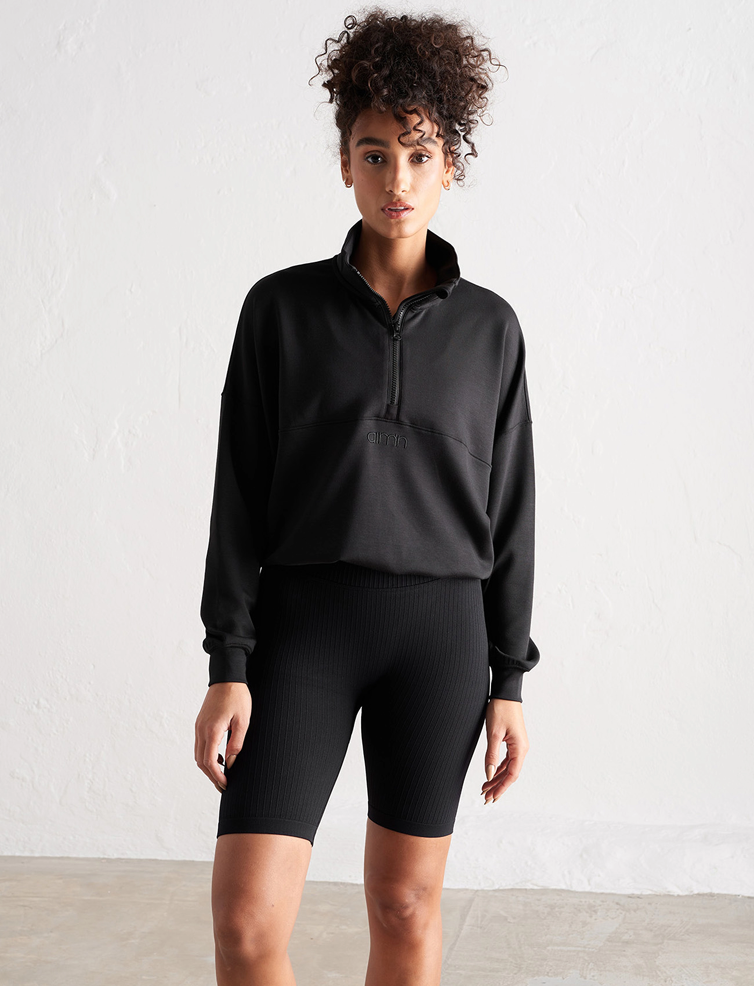 aim ́n Comfy Modal Half Zip, S, Black, Sweatshirts & Hættetrøjer > Sweatshirts, Dame