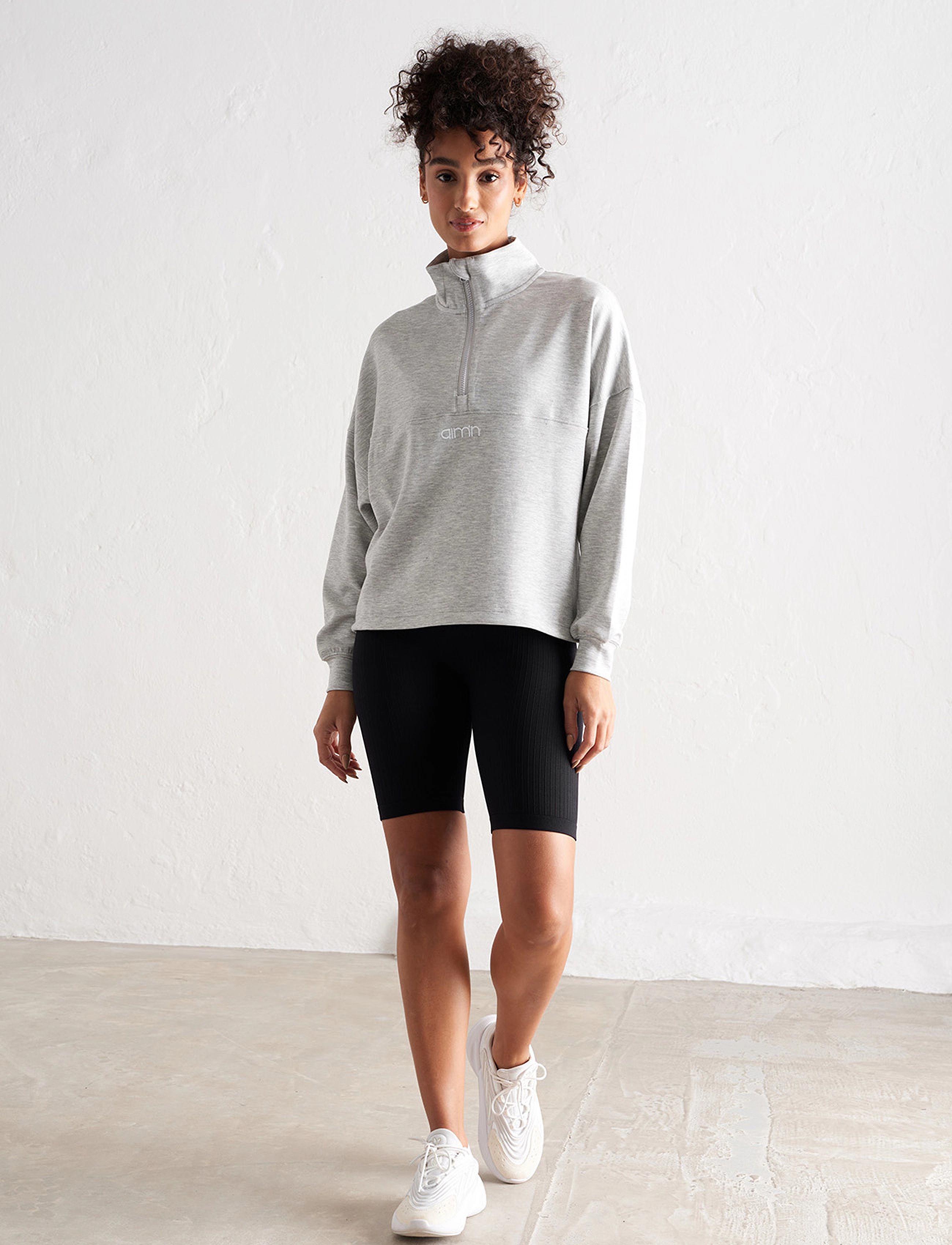 aim ́n Comfy Modal Half Zip, XS, Grey, Sweatshirts & Hættetrøjer > Sweatshirts, Dame