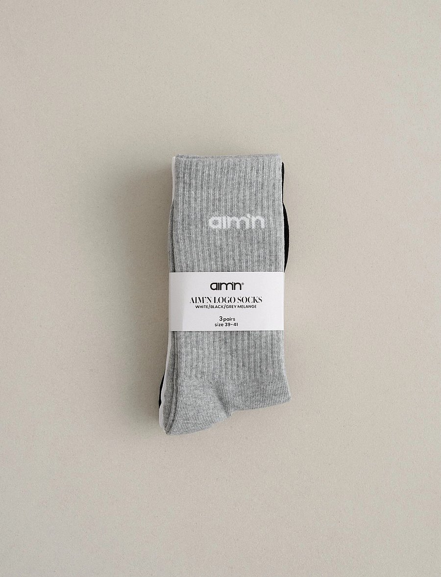 aim´n - Aim'n Logo Socks 3-Pack - aluspesu ja sokid - grey melange - 1