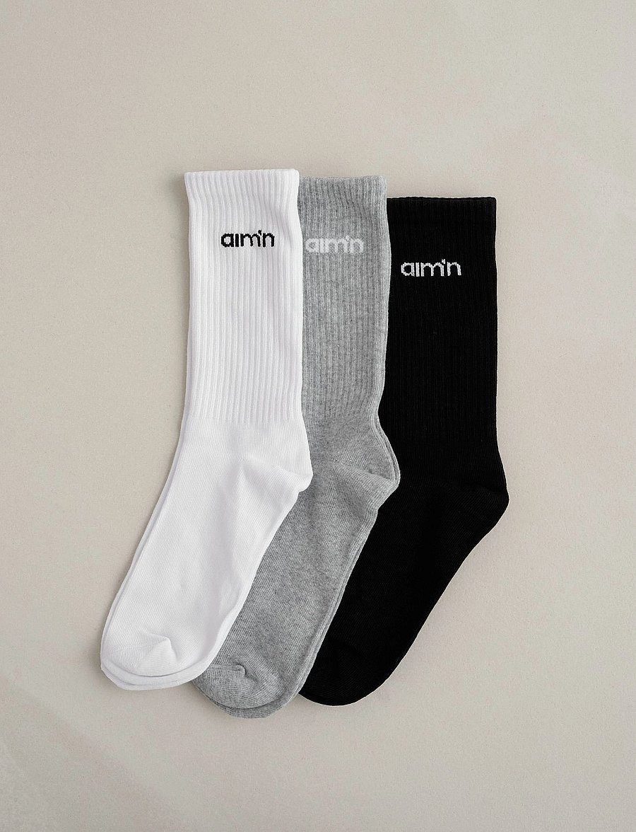 aim´n - Aim'n Logo Socks 3-Pack - aluspesu ja sokid - grey melange - 2