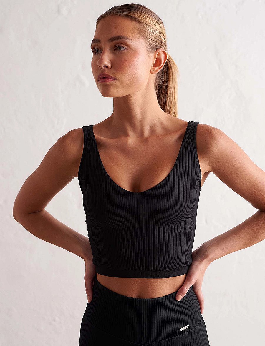 aim´n - Ribbed Seamless Bralette - lite støtte - black - 0