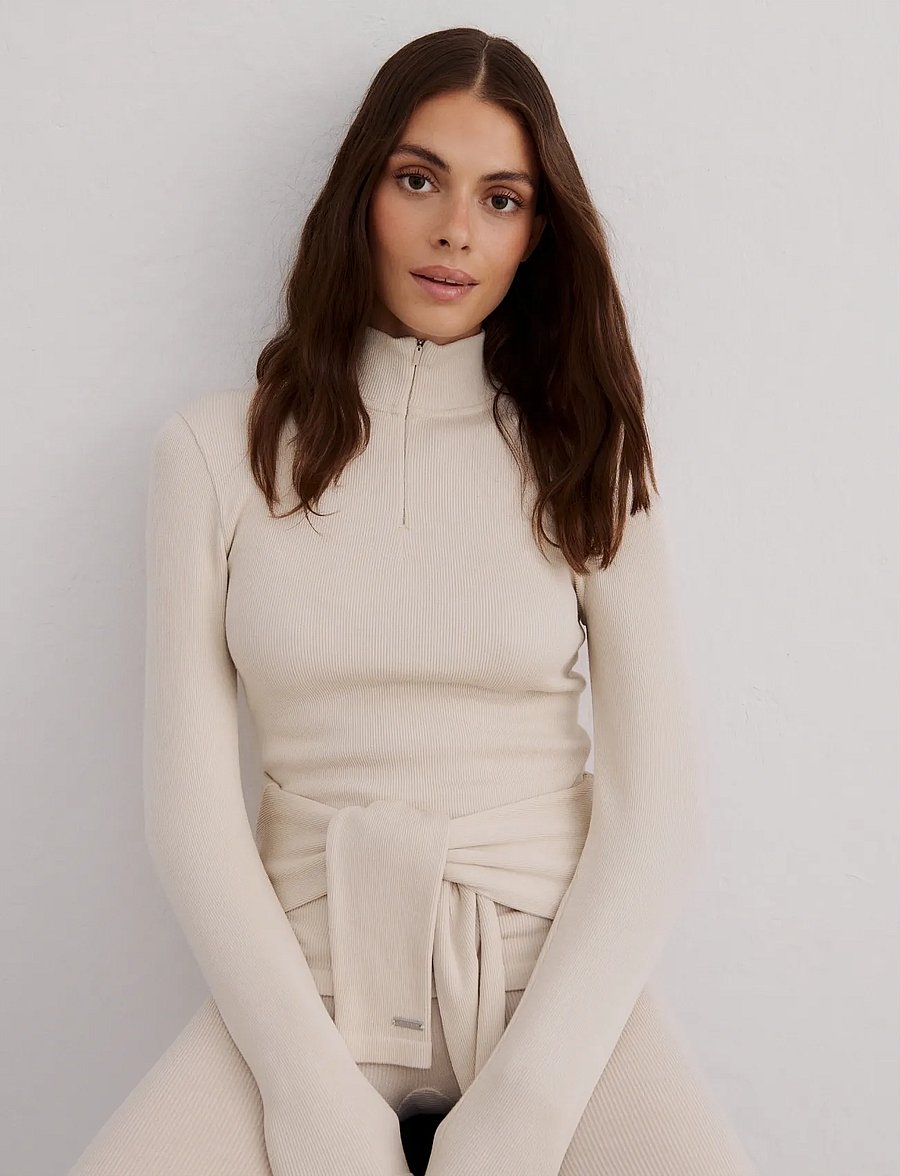 aim´n - Ribbed Wool Half zip - oberteile - cafe au lait - 0