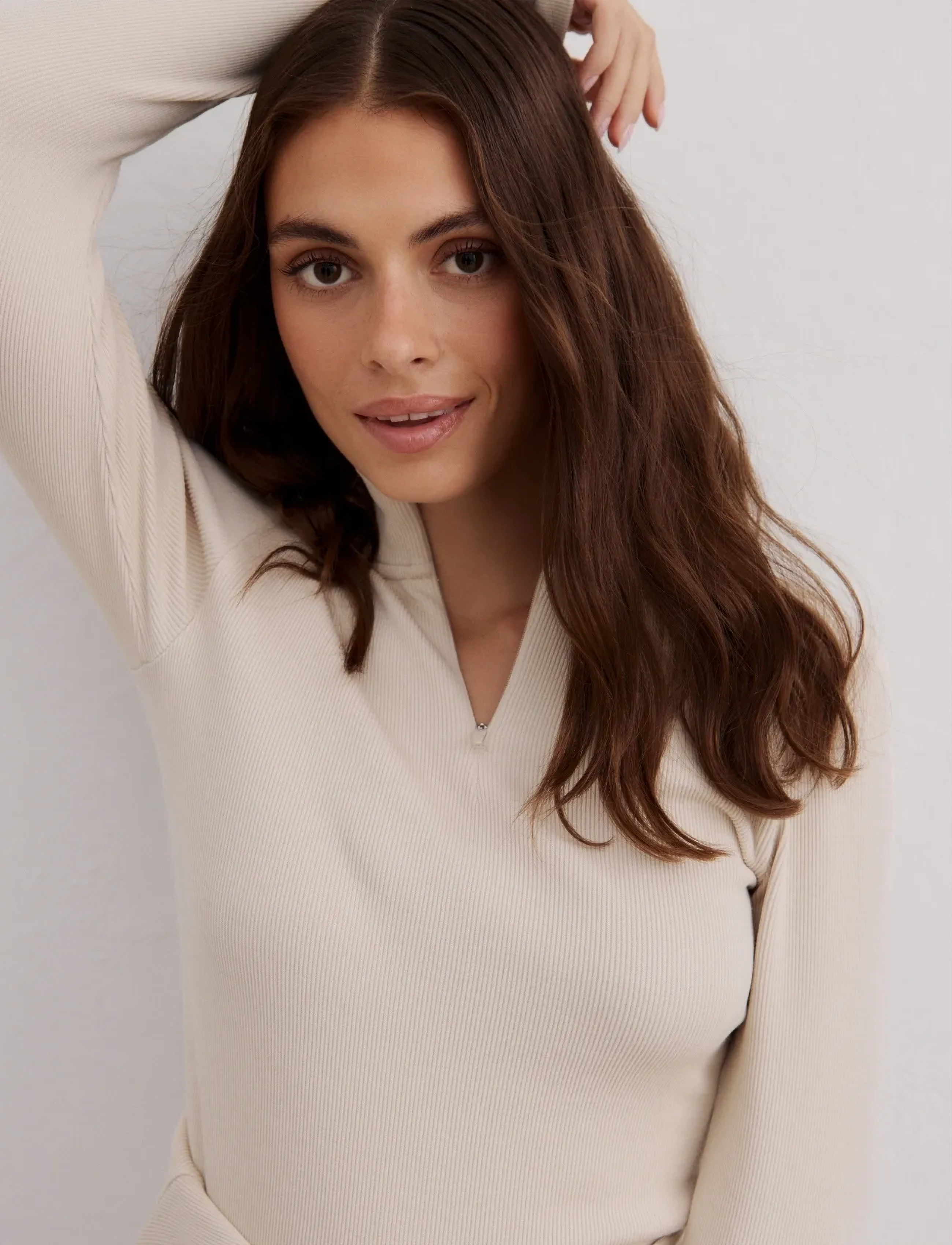 aim´n - Ribbed Wool Half zip - oberteile - cafe au lait - 3