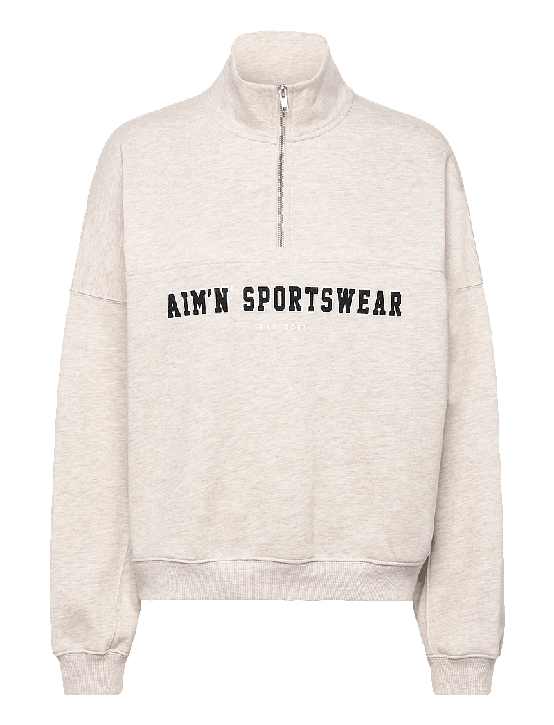 aim´n - Varsity Sweat Half Zip - oberteile - beige melange - 0