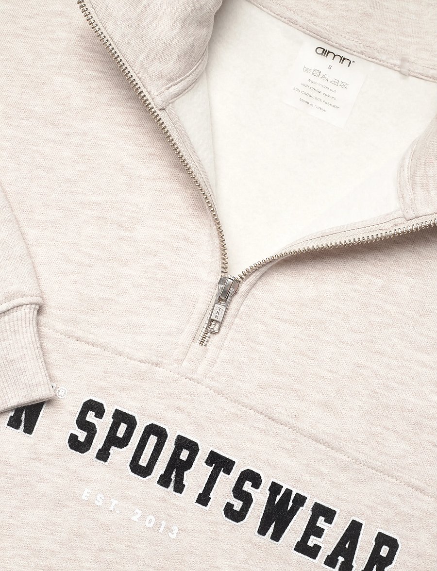 aim´n - Varsity Sweat Half Zip - tops - beige melange - 2