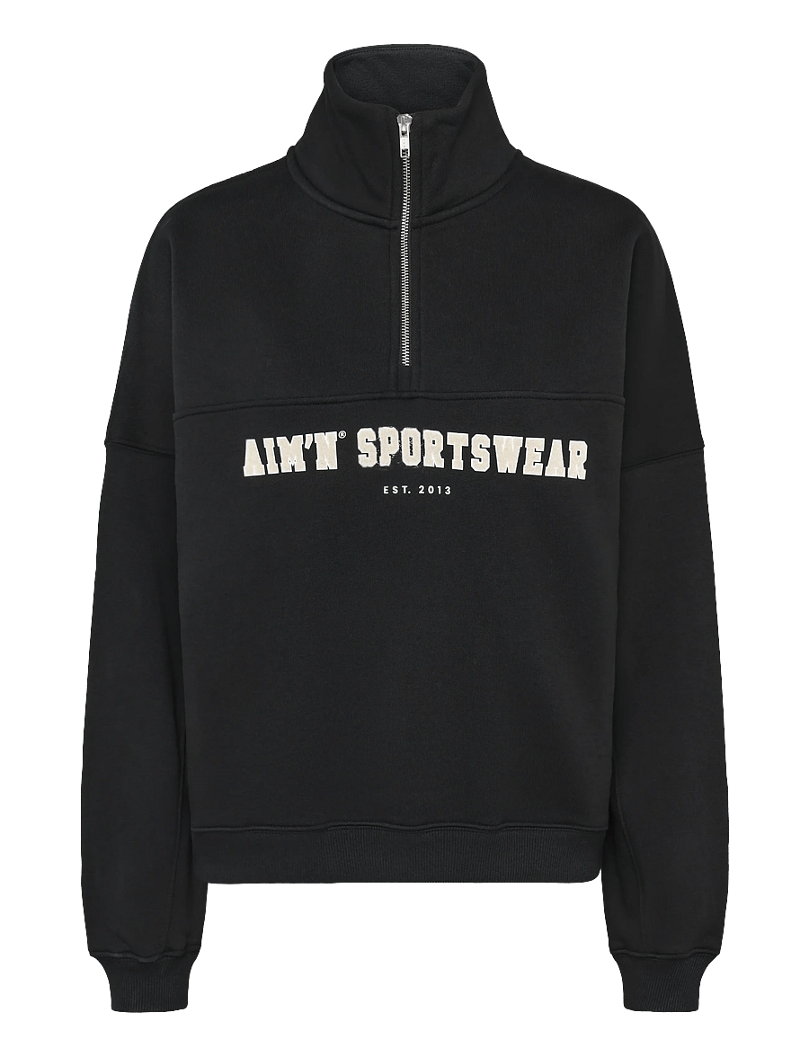 aim´n - Varsity Sweat Half Zip - overdele - black - 1