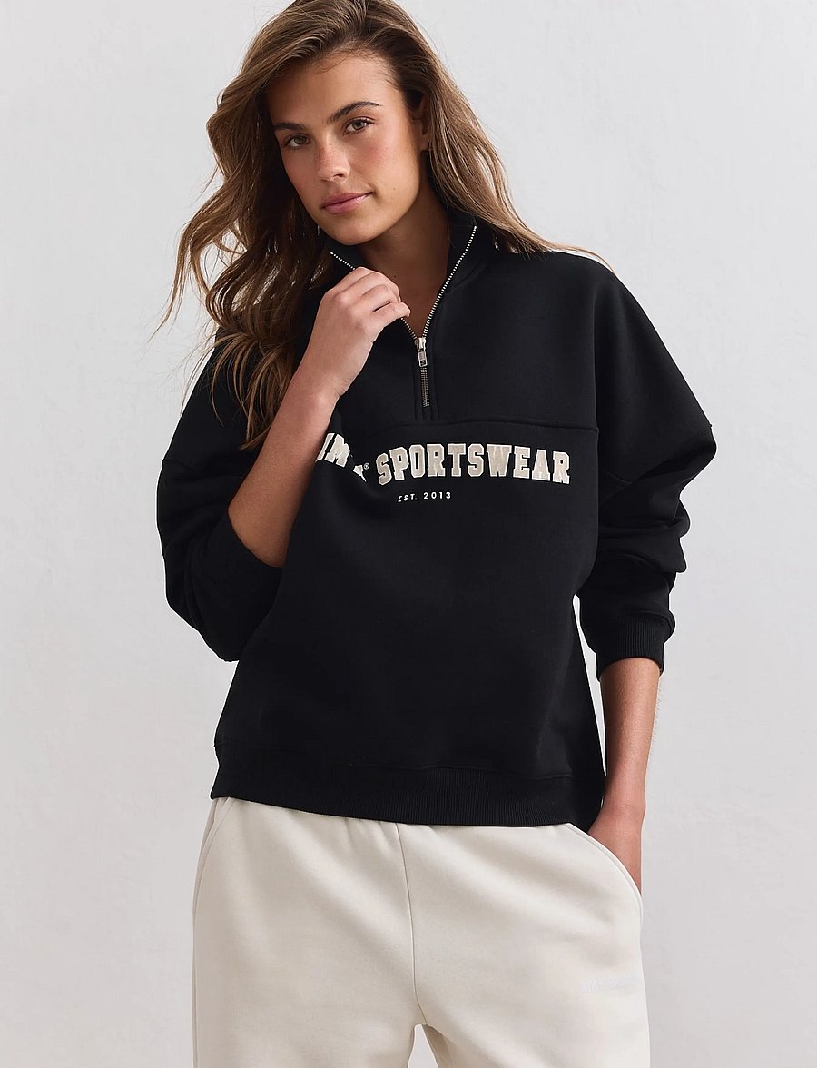 aim´n - Varsity Sweat Half Zip - overdele - black - 0
