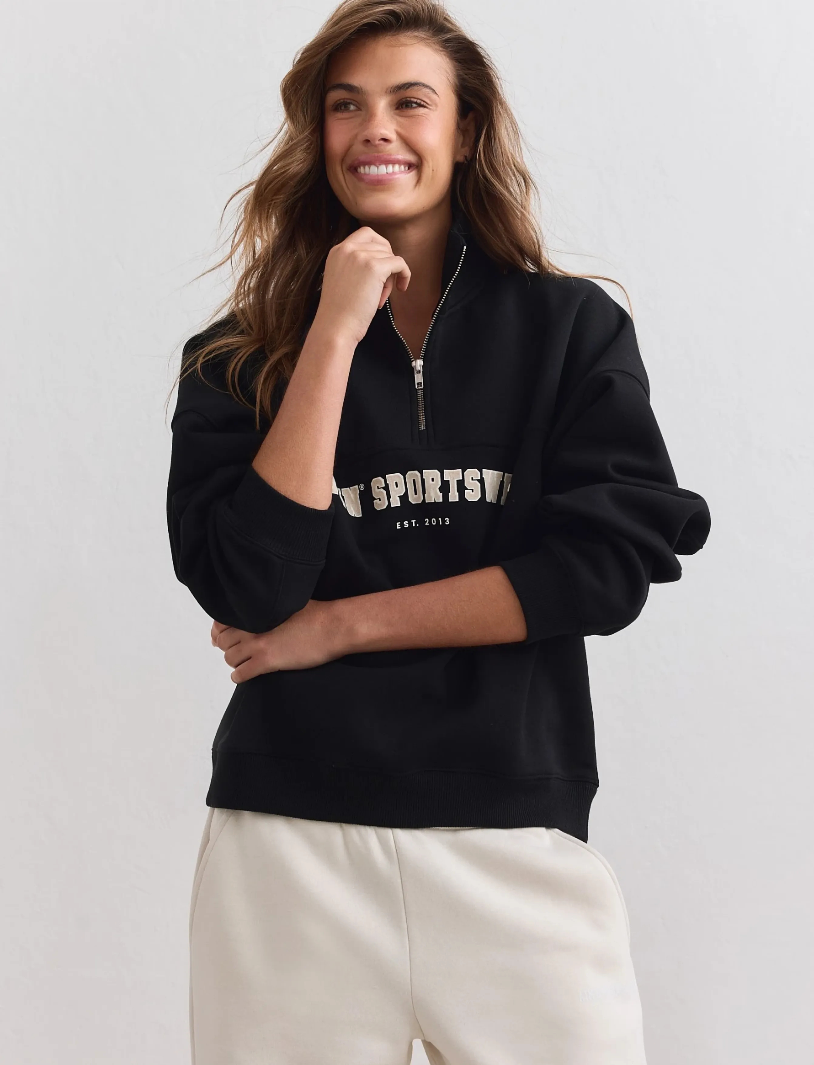 aim´n - Varsity Sweat Half Zip - overdele - black - 4
