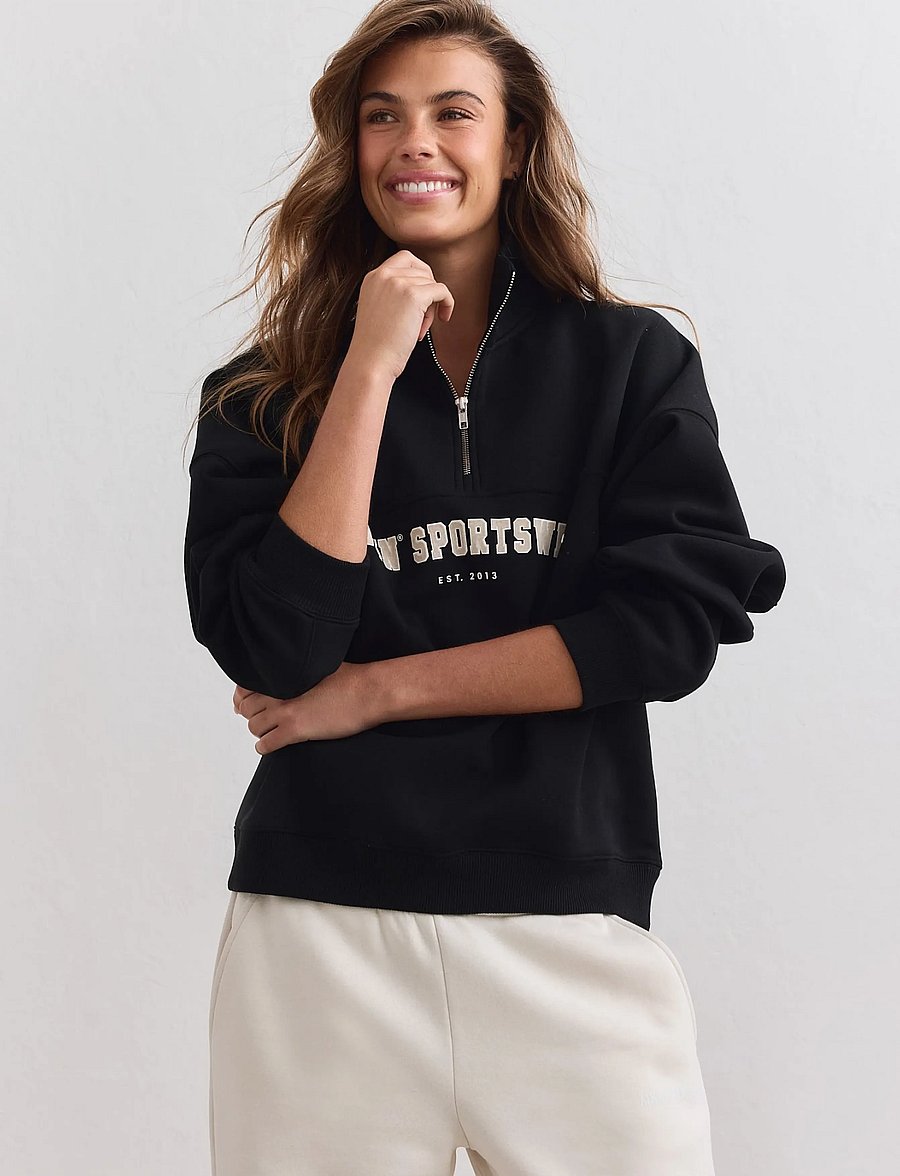 aim´n - Varsity Sweat Half Zip - overdele - black - 4