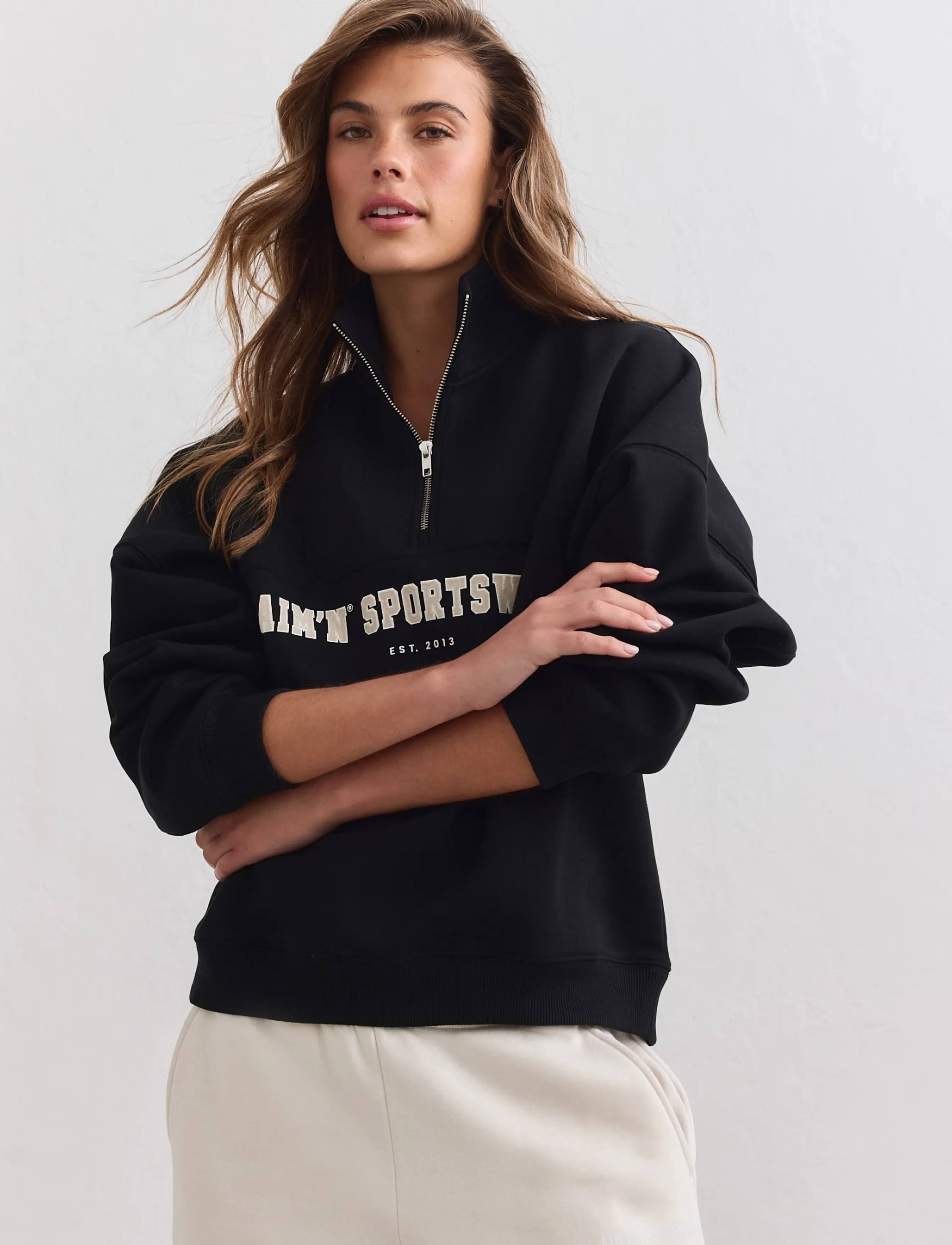 aim´n - Varsity Sweat Half Zip - overdele - black - 5