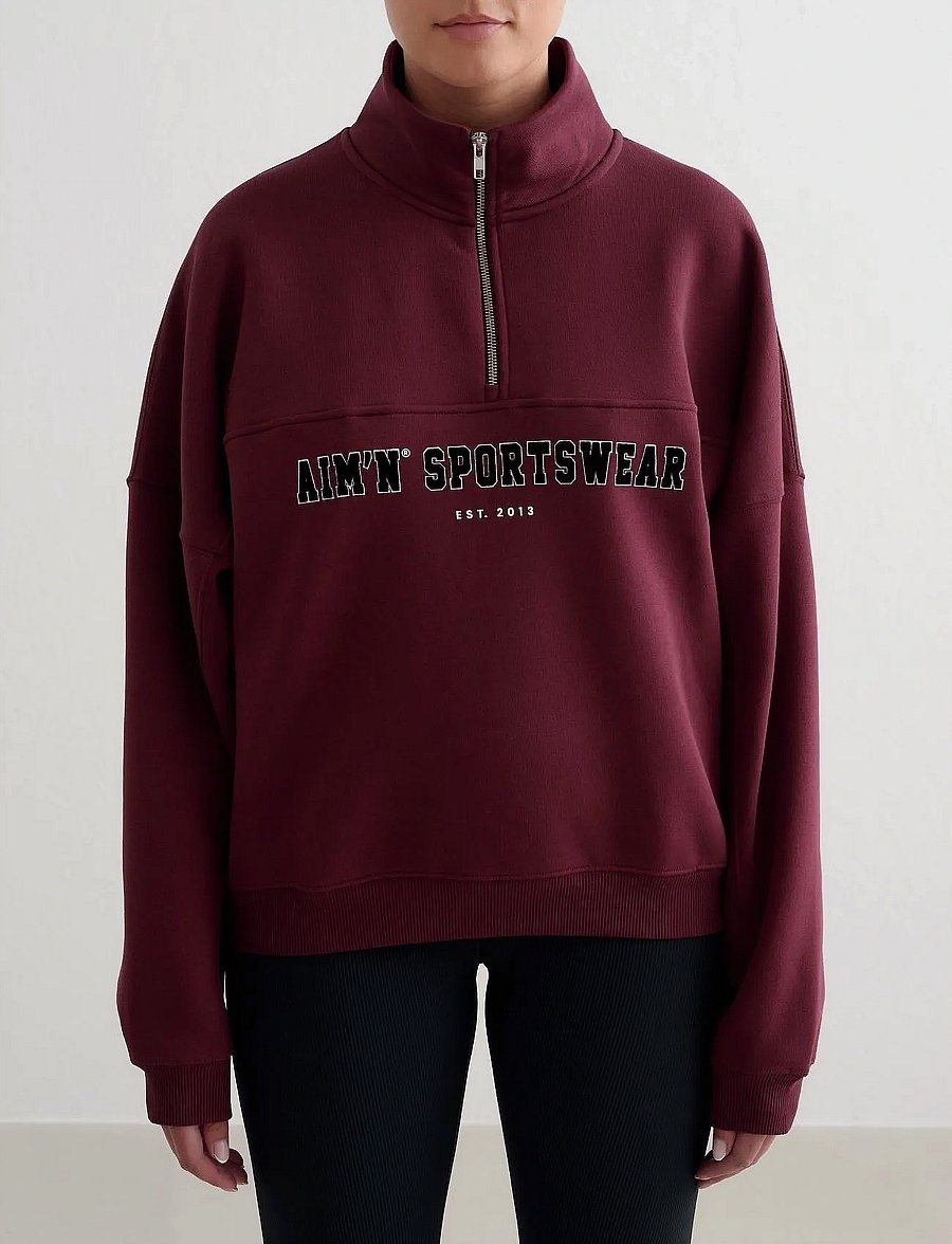 aim´n - Varsity Sweat Half Zip - Överdelar - cherry - 0