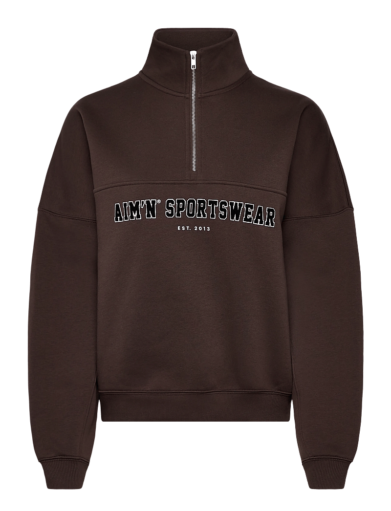 aim´n - Varsity Sweat Half Zip - oberteile - chocolate - 1