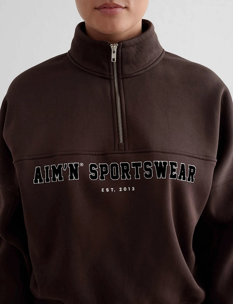 aim´n - Varsity Sweat Half Zip - oberteile - chocolate - 4