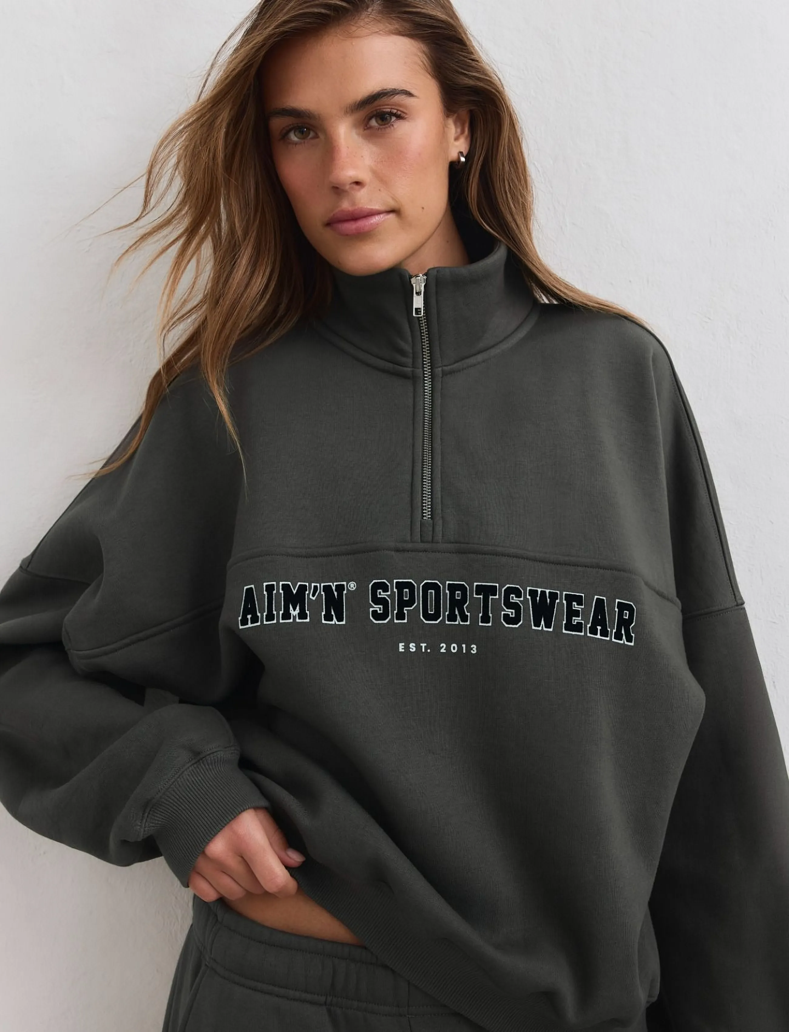 aim´n Varsity Sweat Half Zip - Vaata kõiki - DARK IVY / grey