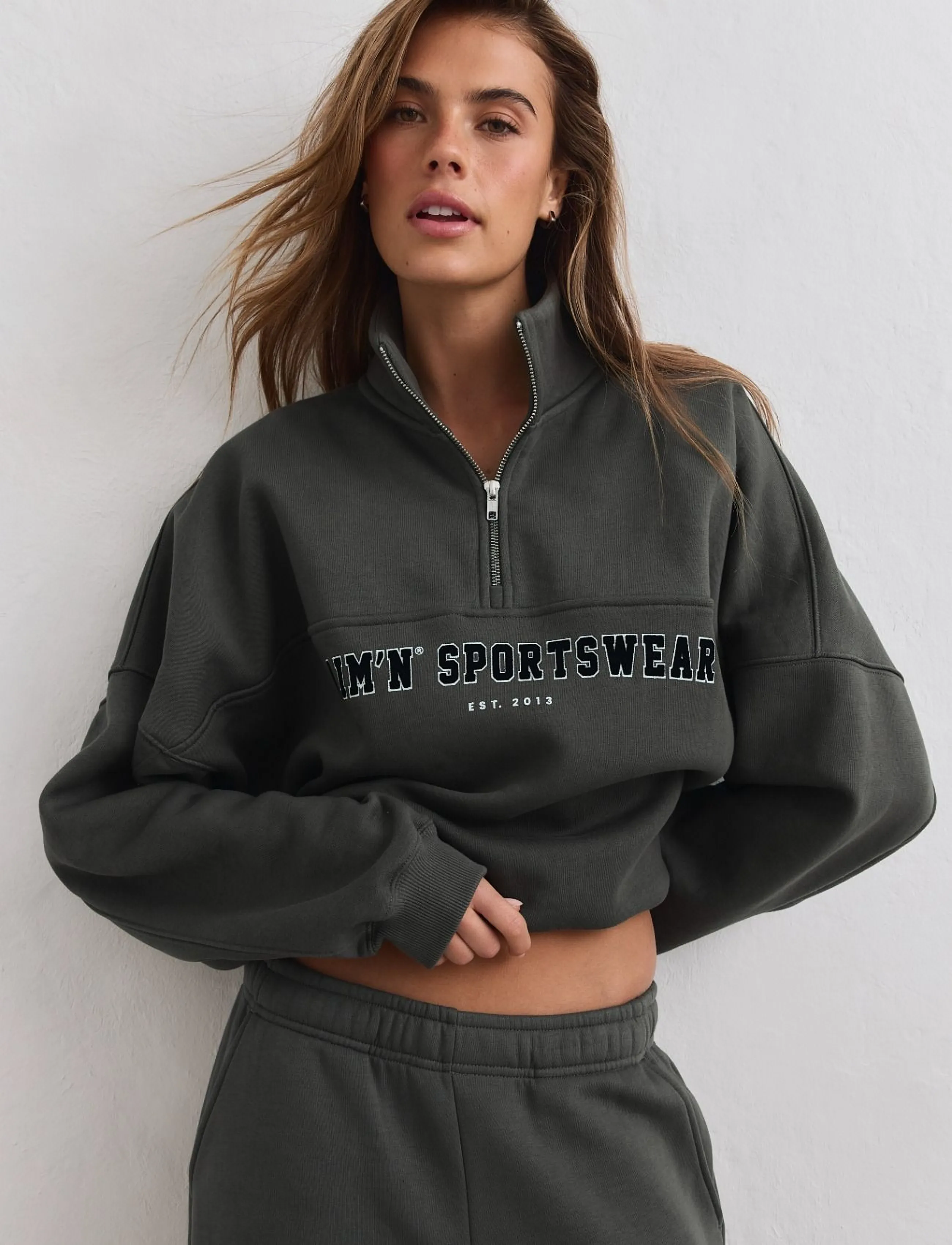 aim´n - Varsity Sweat Half Zip - dressipluusid ja pusad - dark ivy - 4