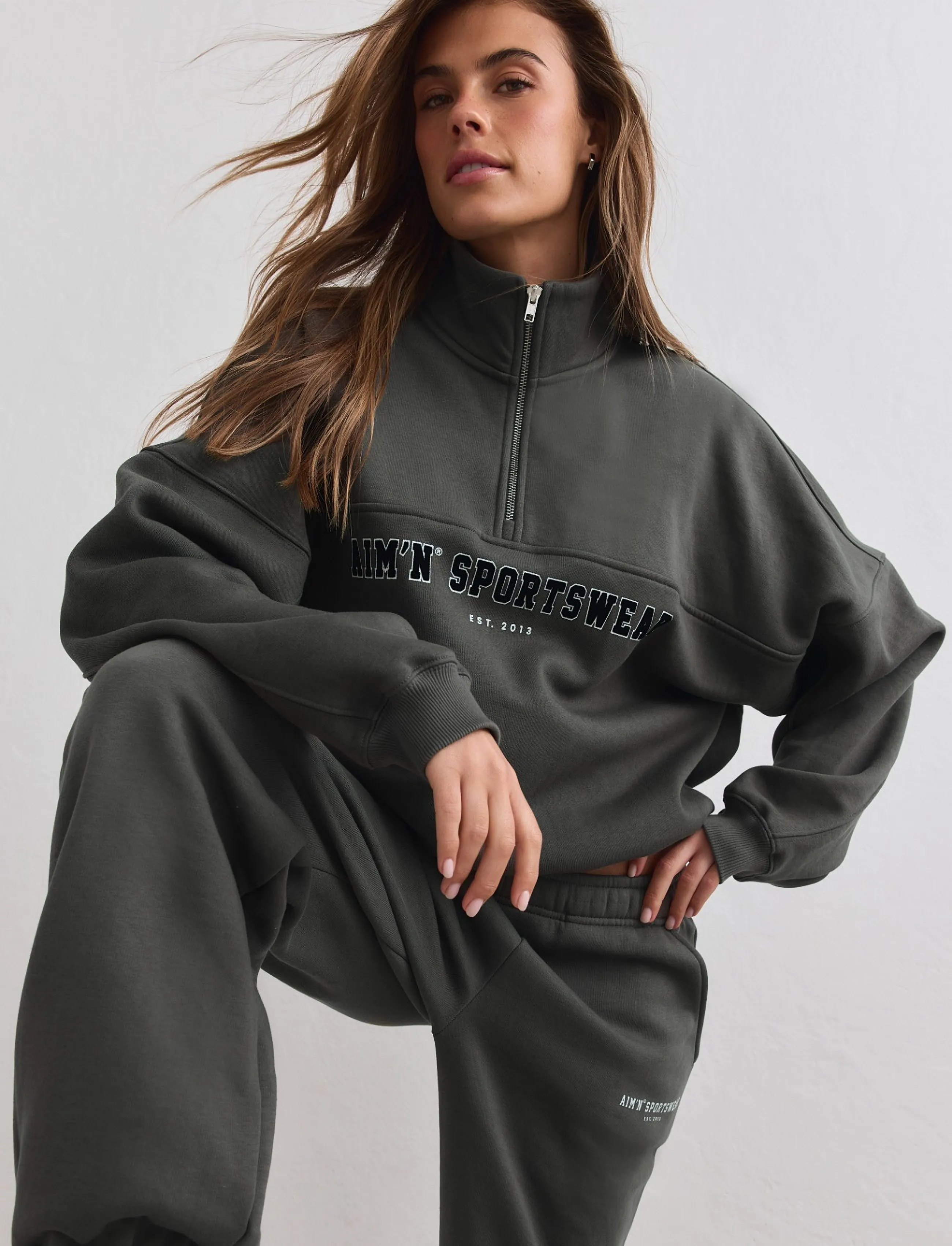 aim´n - Varsity Sweat Half Zip - dressipluusid ja pusad - dark ivy - 5