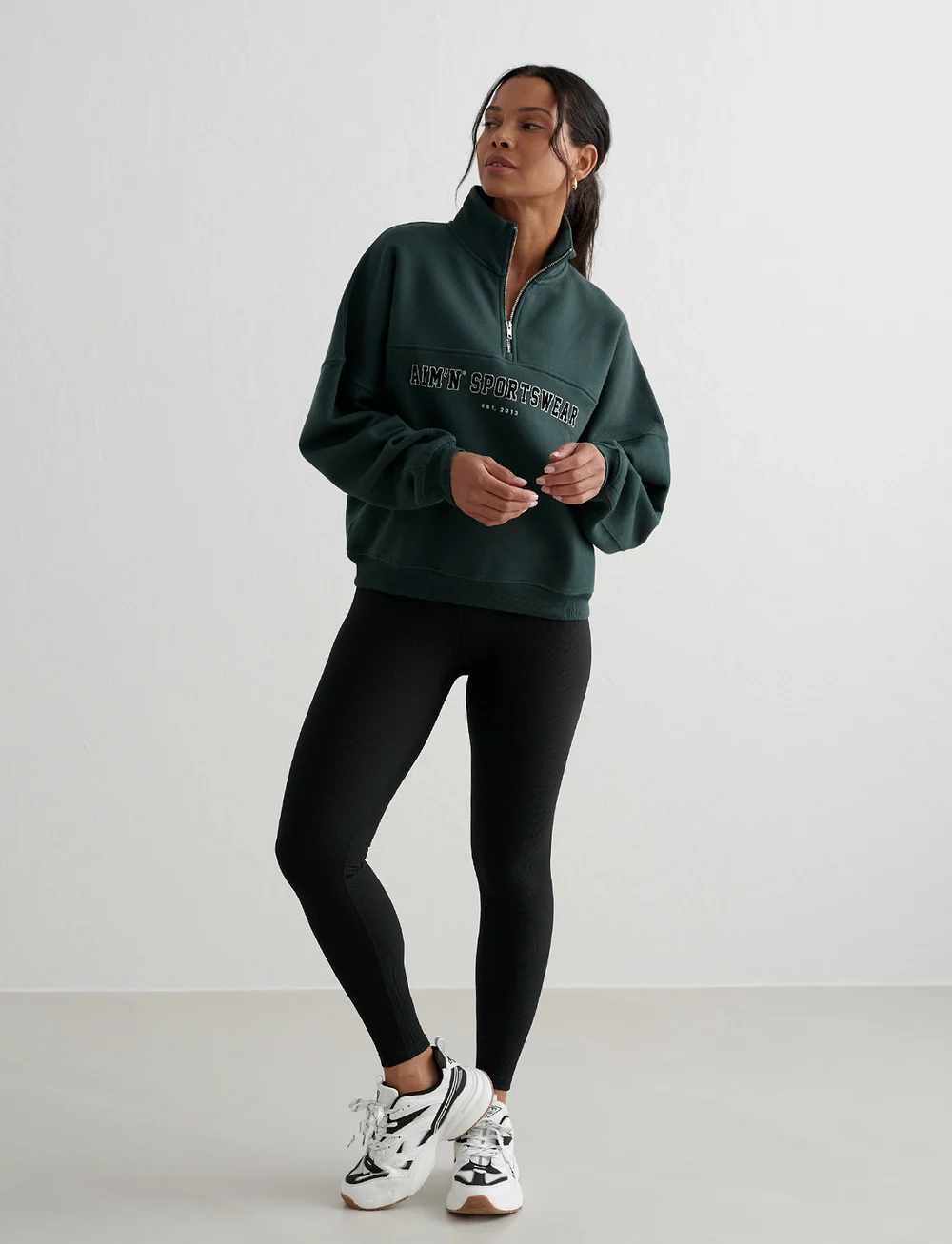 aim´n - Varsity Sweat Half Zip - overdele - deep emerald - 2