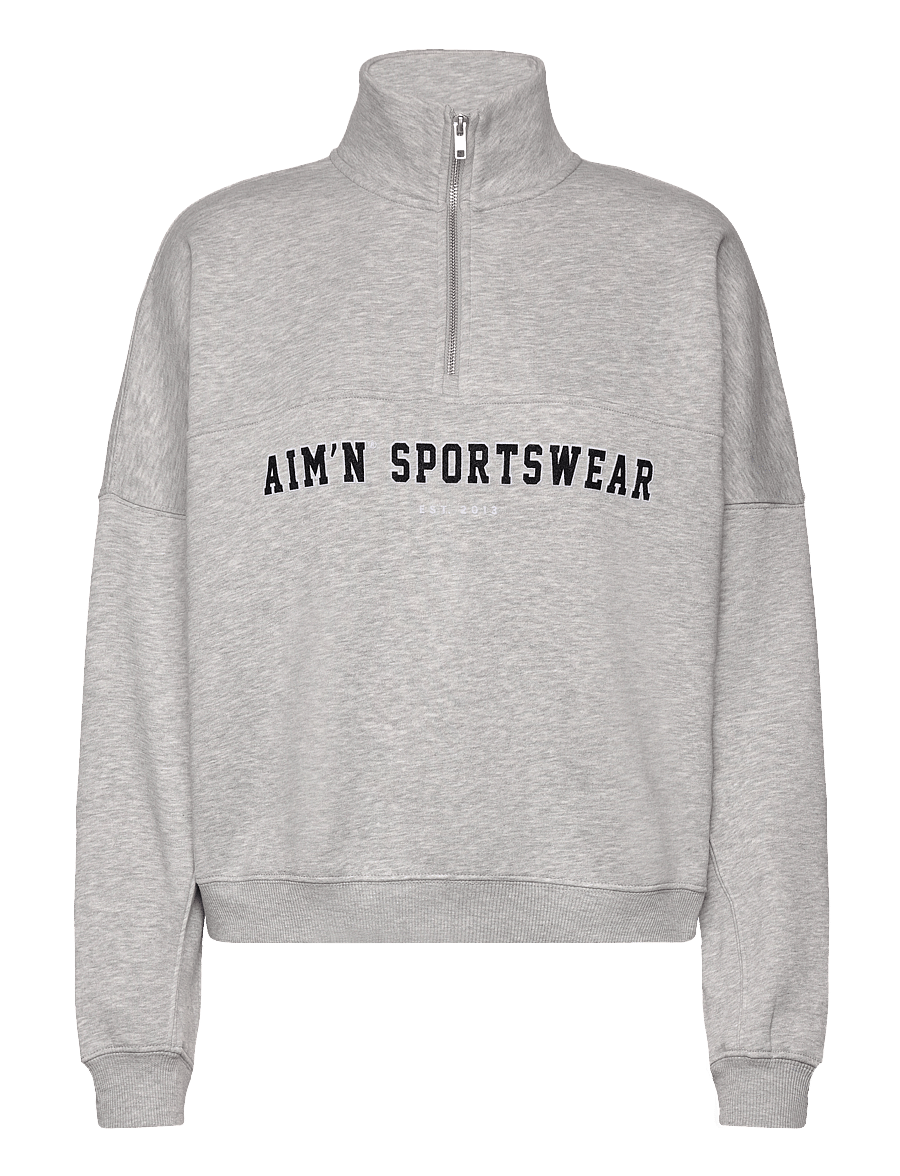 aim´n - Varsity Sweat Half Zip - oberteile - grey melange - 1