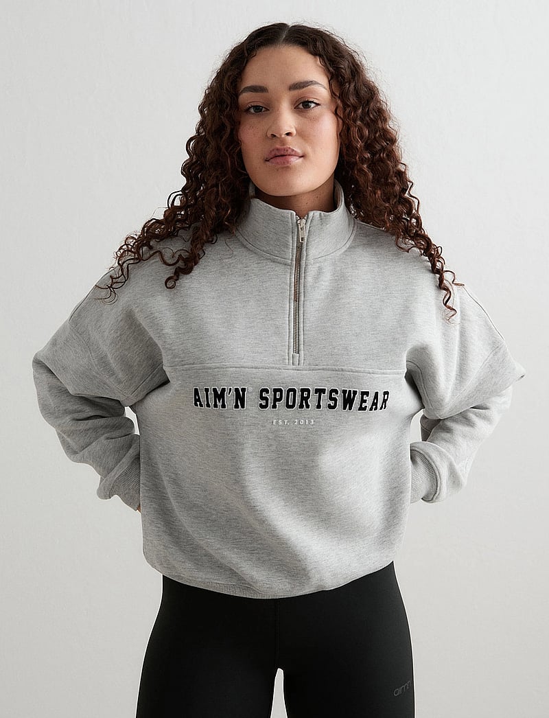 aim´n - Varsity Sweat Half Zip - oberteile - grey melange - 0