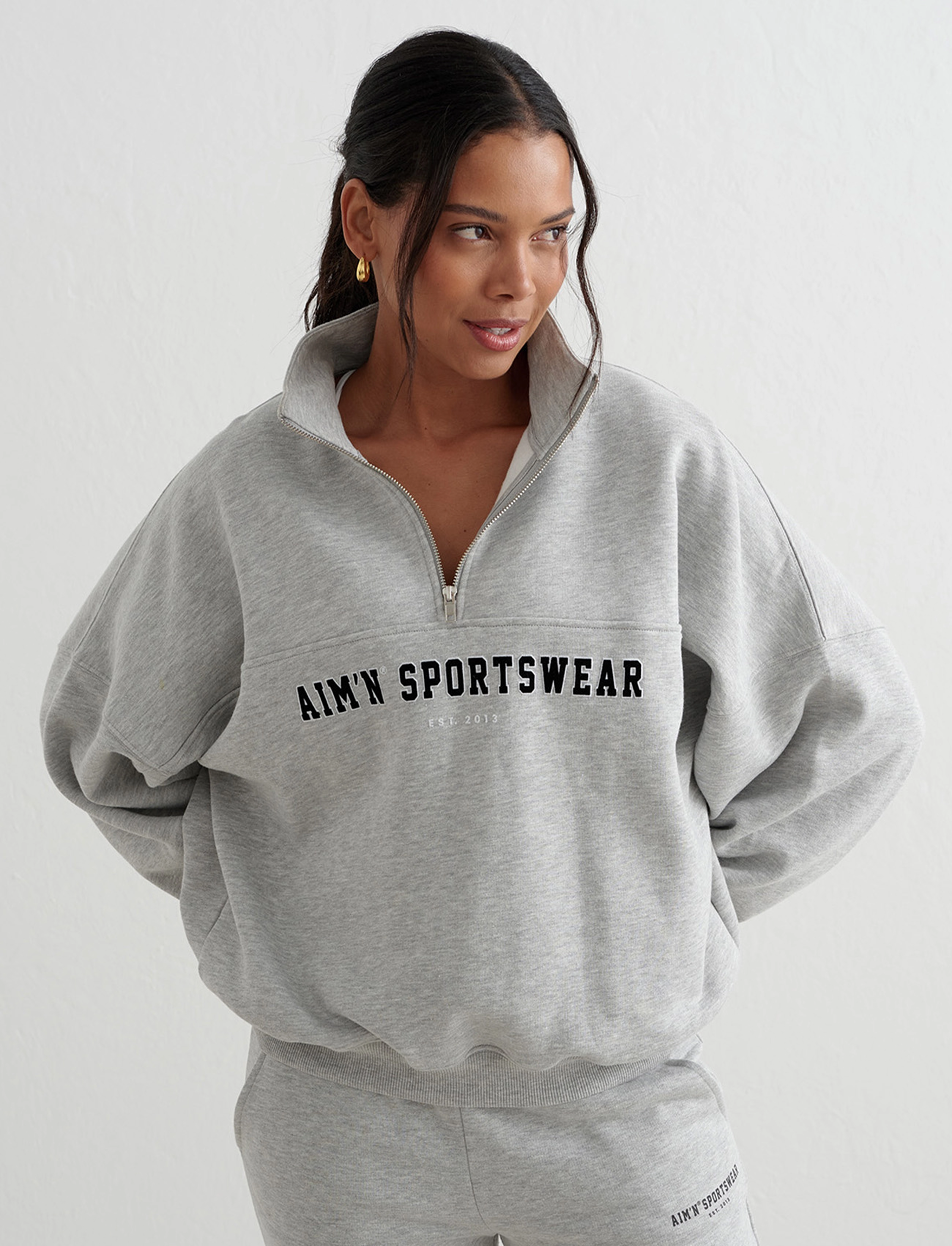 aim´n - Varsity Sweat Half Zip - oberteile - grey melange - 3
