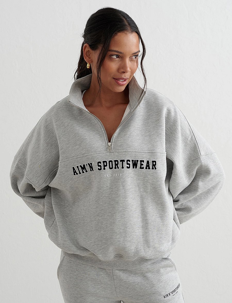 aim´n - Varsity Sweat Half Zip - oberteile - grey melange - 3