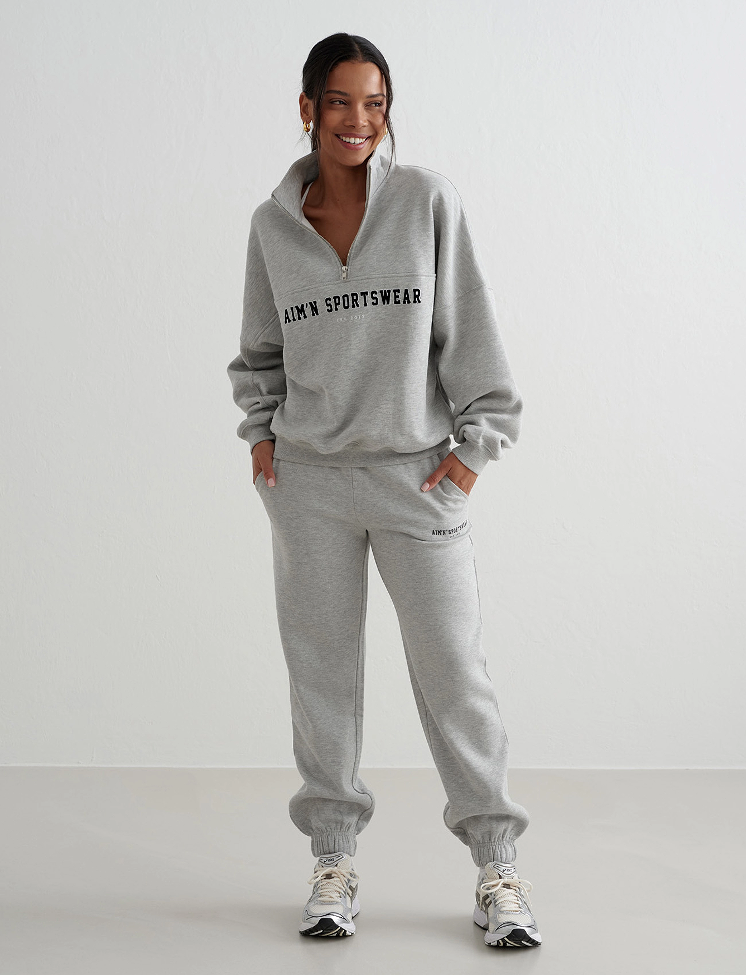 aim´n - Varsity Sweat Half Zip - oberteile - grey melange - 4
