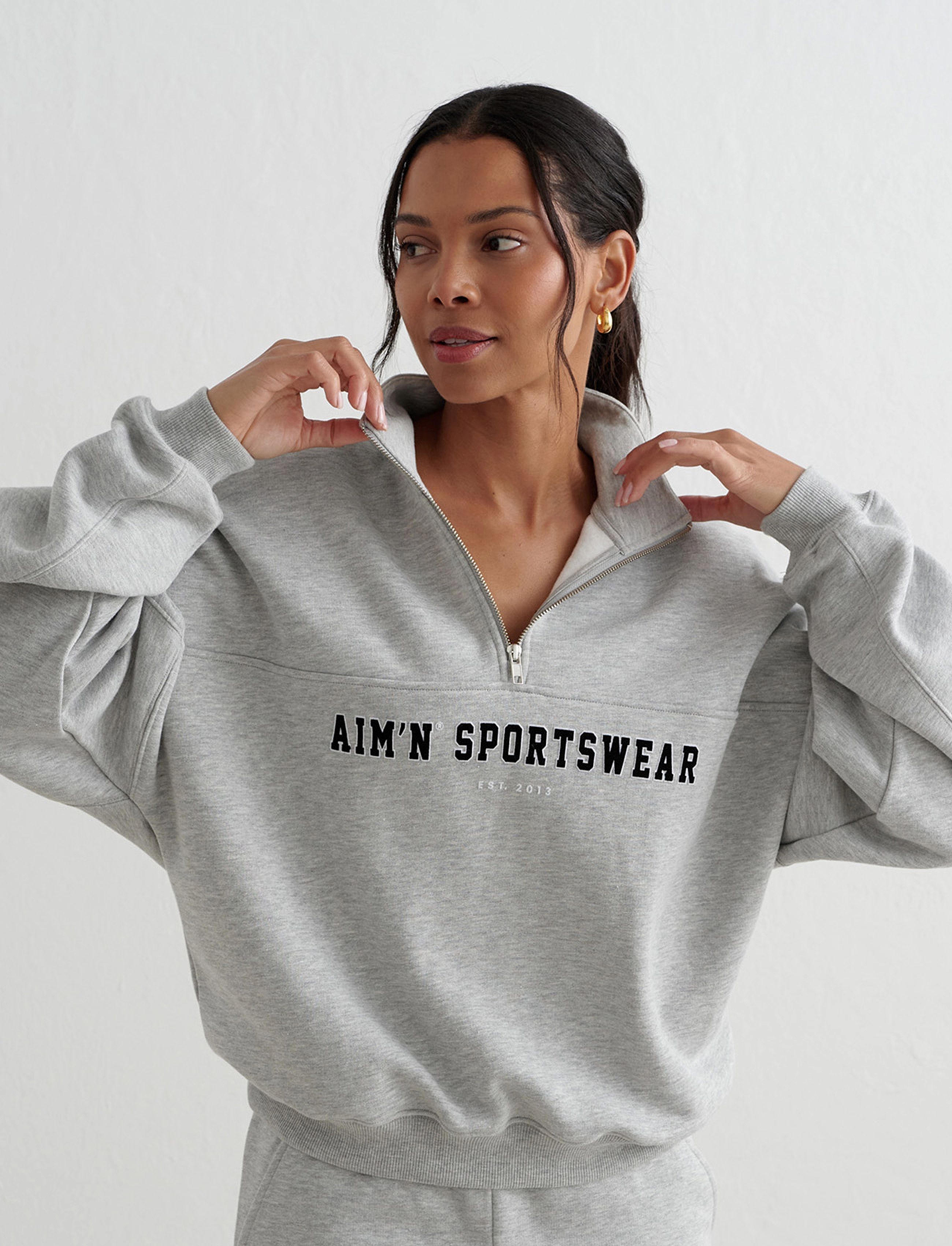 Aimn Women's Varsity Sweat Half Zip tröjor – bild 6