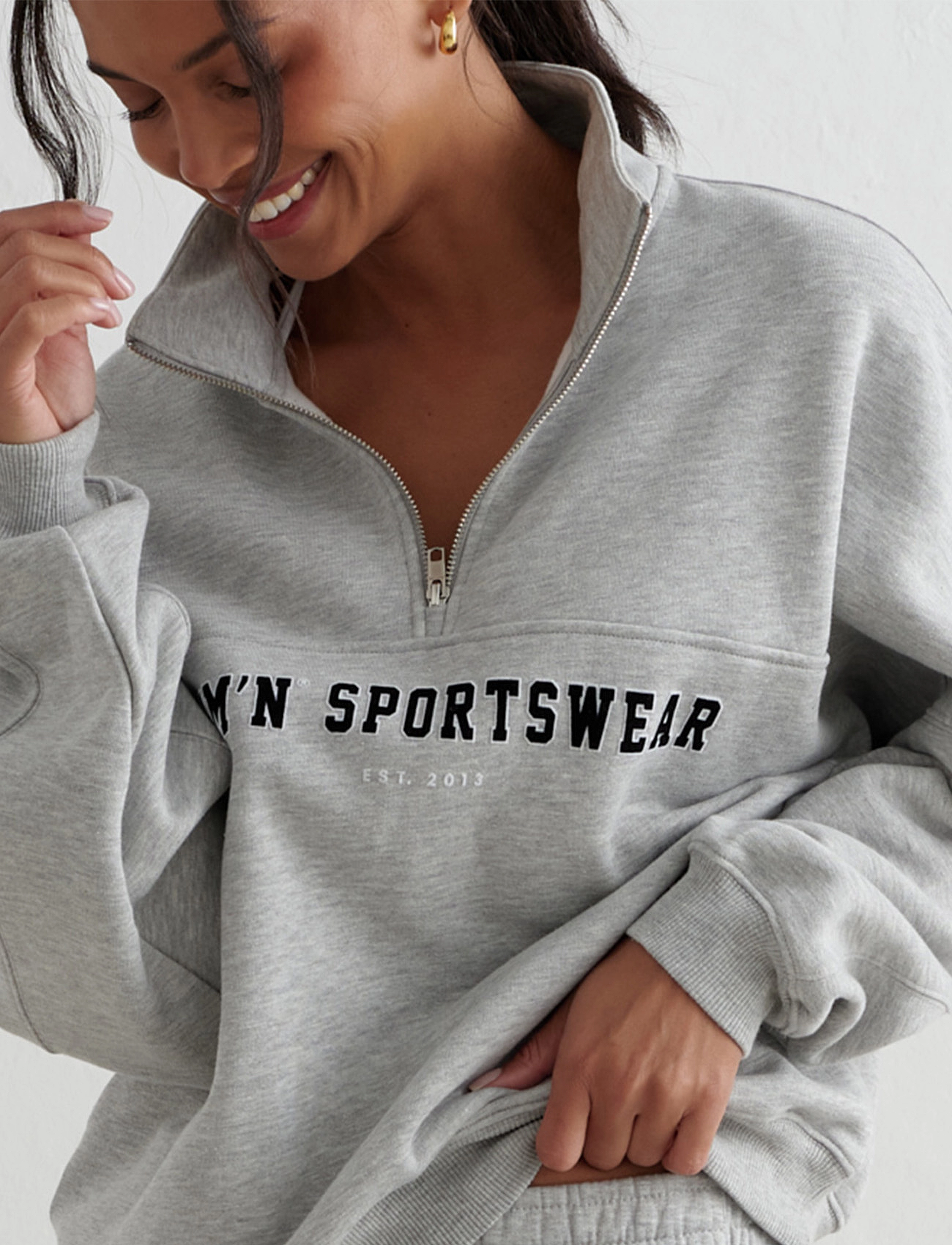 Aimn Women's Varsity Sweat Half Zip tröjor – bild 8