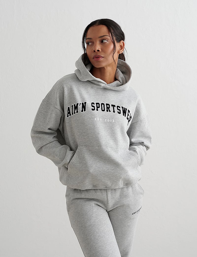 aim´n - Varsity Sweat Hood - dressipluusid ja pusad - grey melange - 0