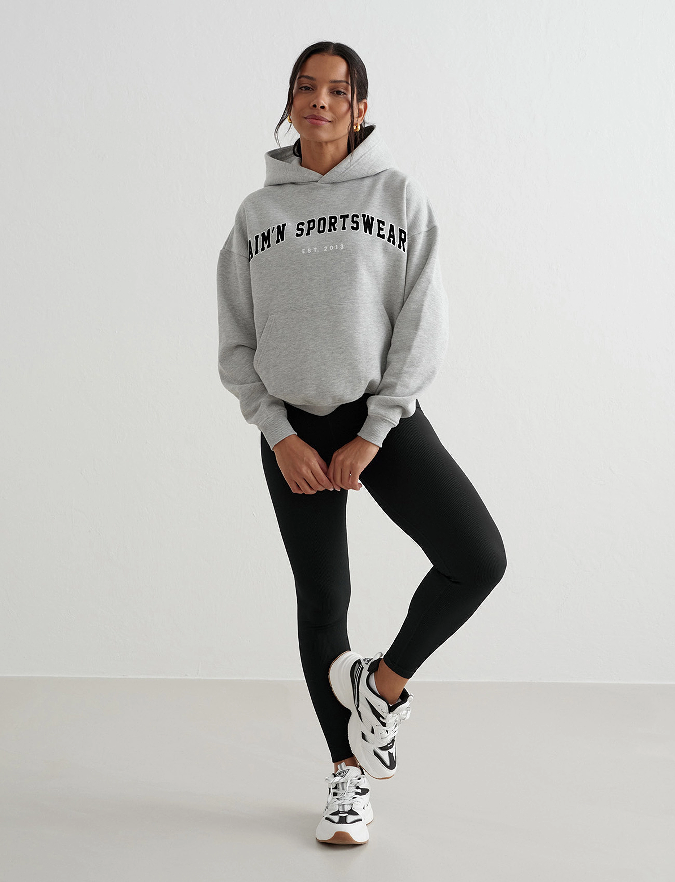 aim´n - Varsity Sweat Hood - huvtröjor - grey melange - 5