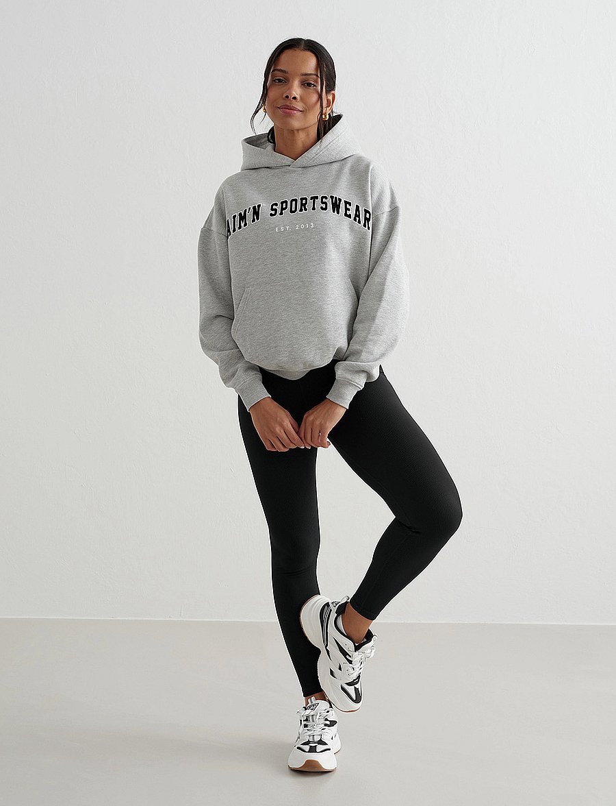 aim´n - Varsity Sweat Hood - sweatshirts - grey melange - 5