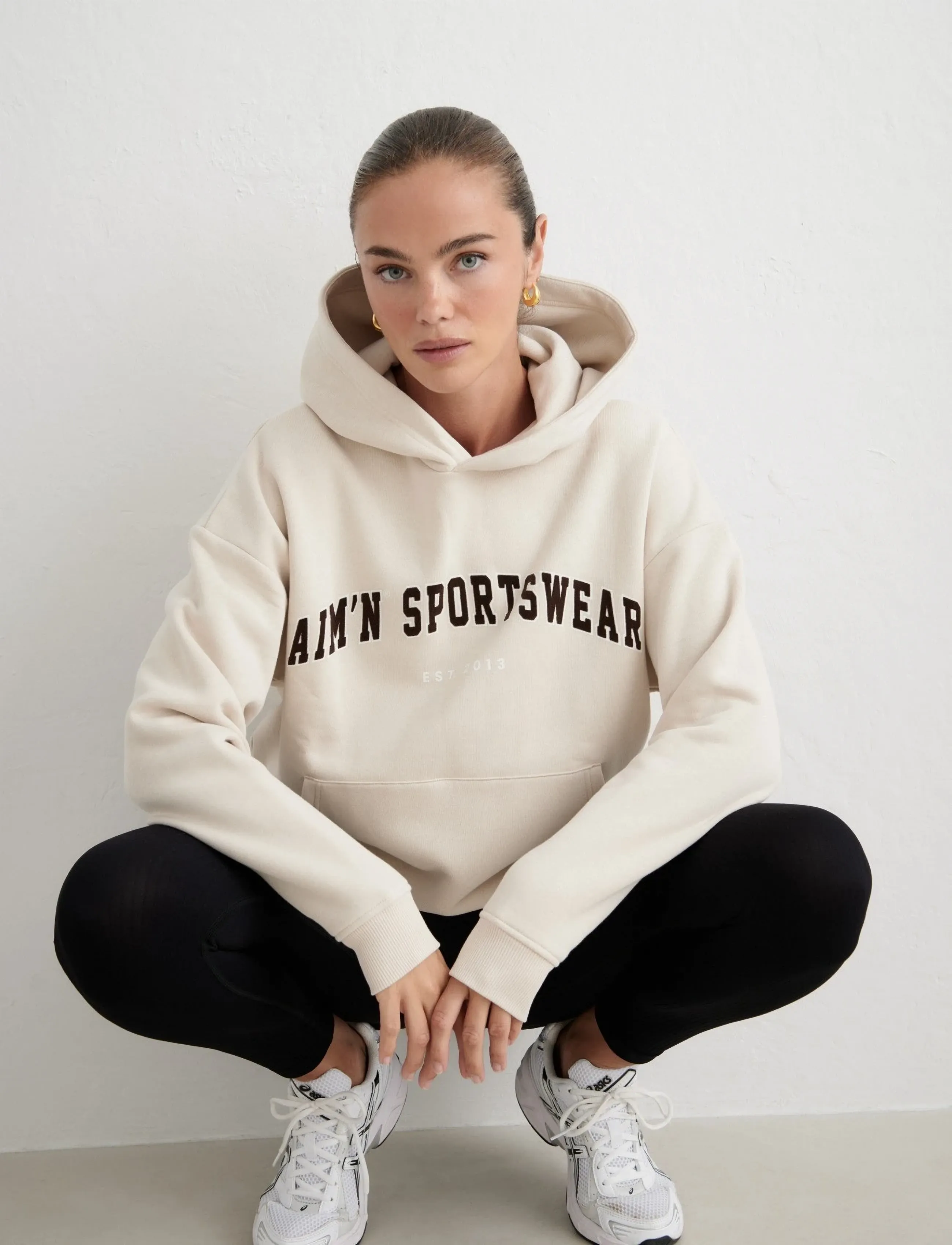 aim ́n Varsity Sweat Hood, S, Sweatshirts & Hoodies, Beige - Frauen