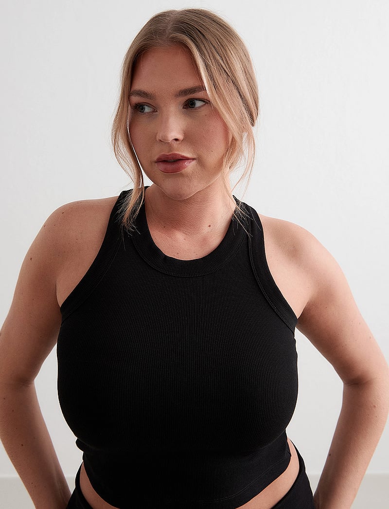 aim´n - Ease Ribbed Tank Top - linnen - black - 3