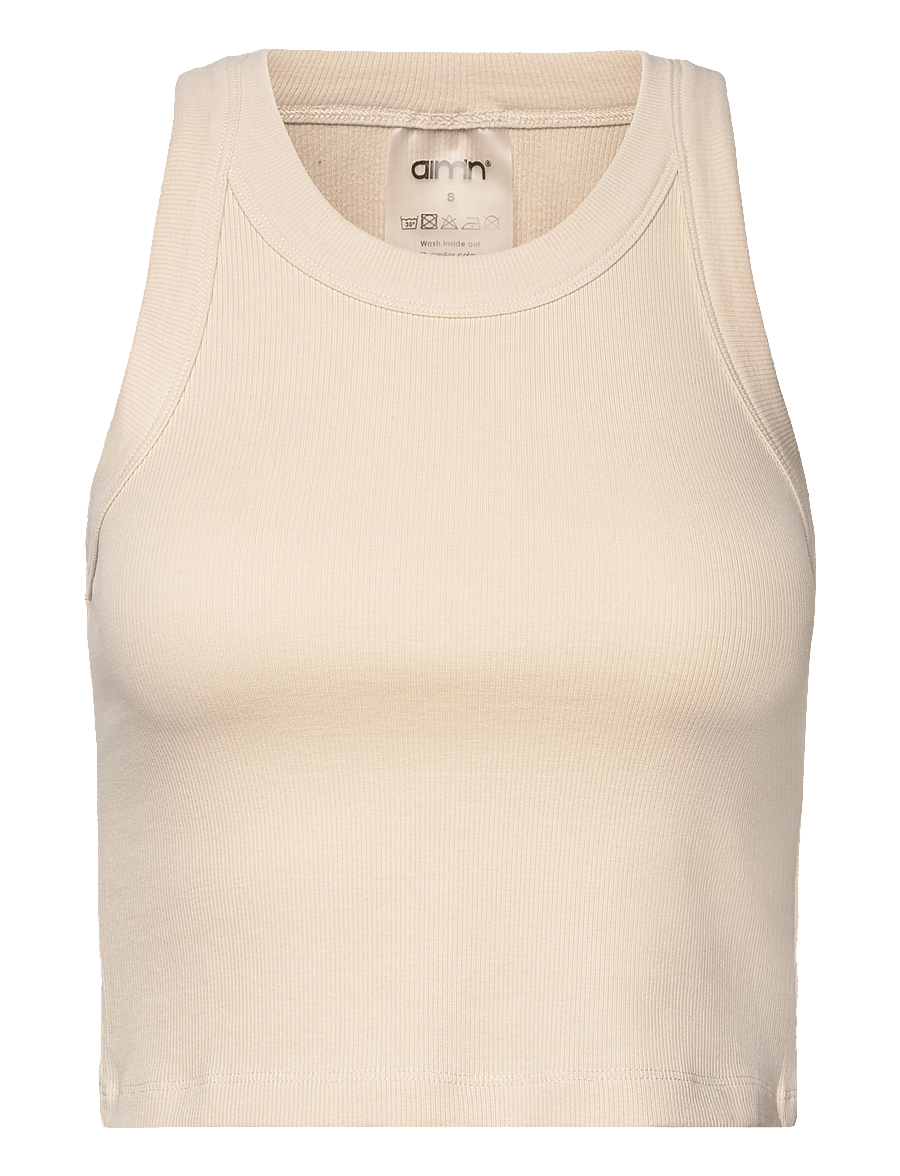 aim´n - Ease Ribbed Tank Top - crop-tops - cafÉ au lait - 1