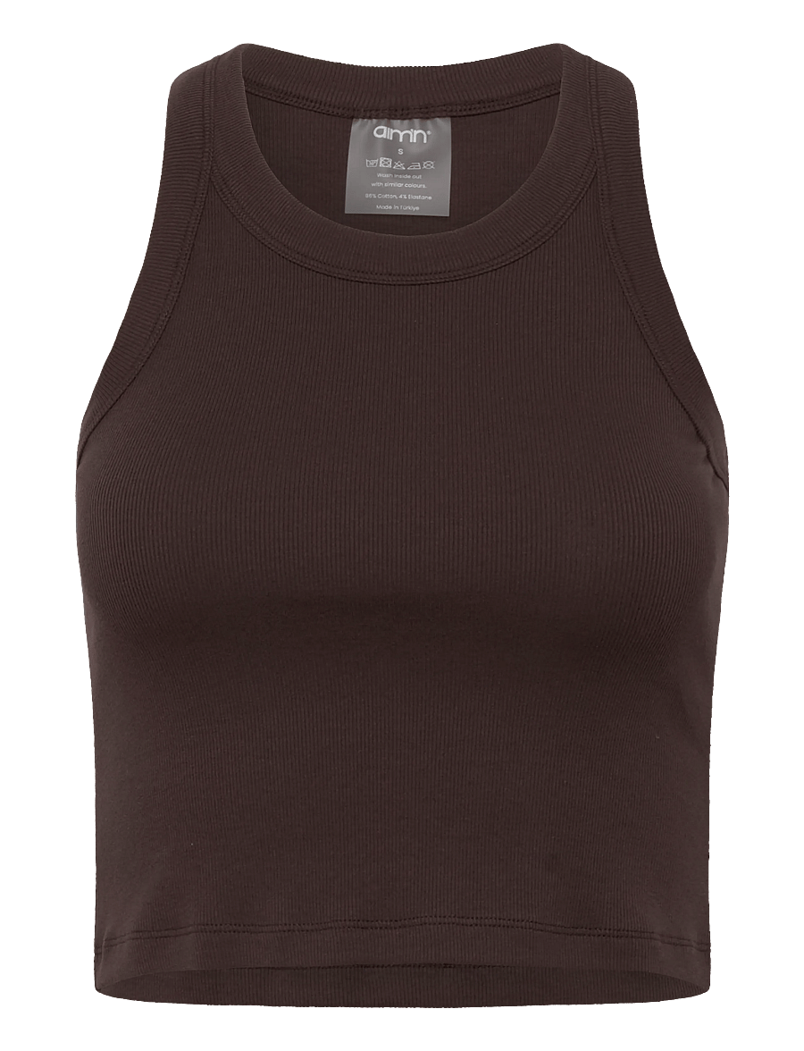 aim´n - Ease Ribbed Tank Top - crop-tops - chocolate - 1