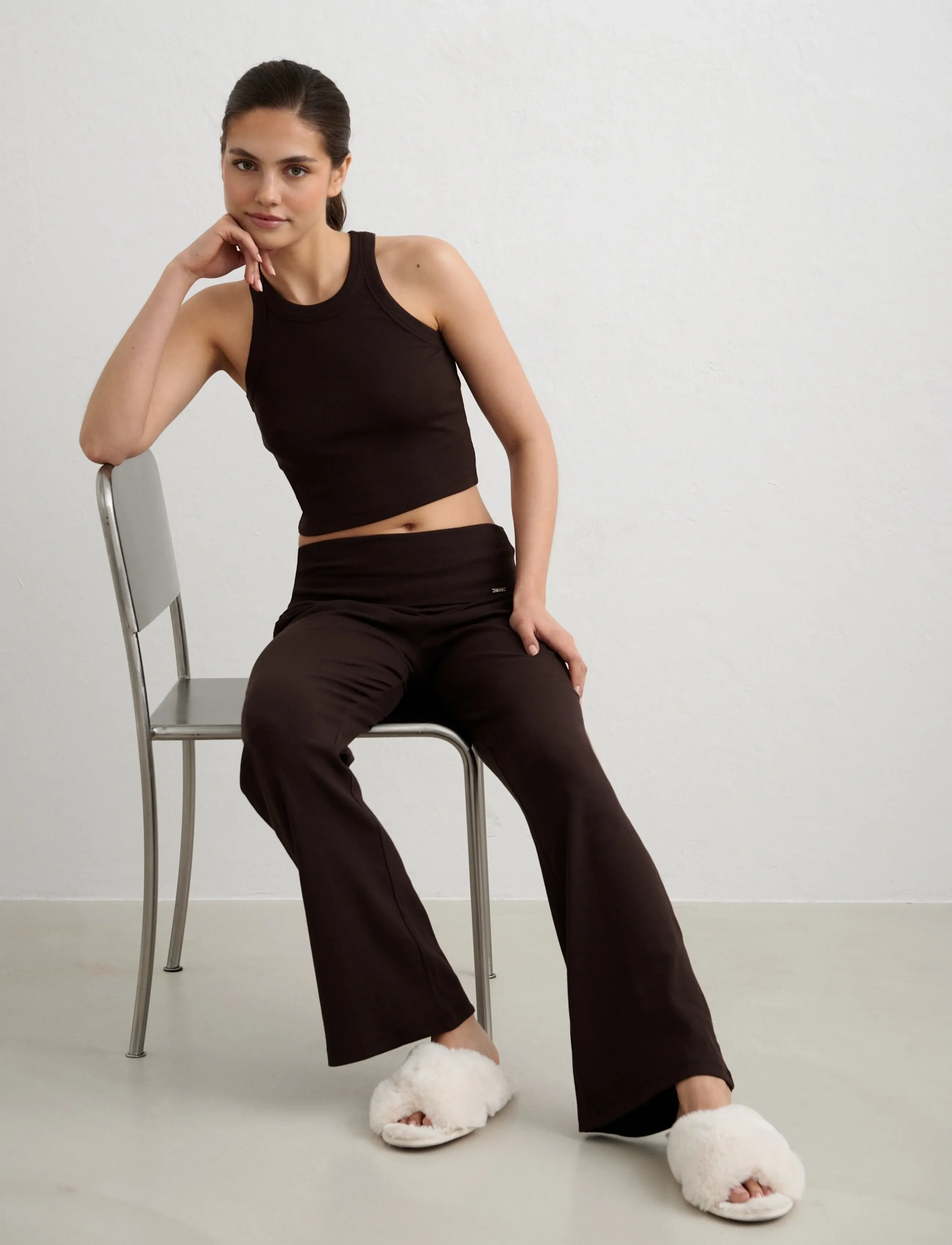 aim ́n Ease Ribbed Tank Top, L, Crop Oberteile, Braun - Sleeveless Frauen