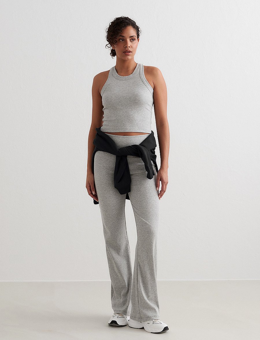 aim´n - Ease Ribbed Tank Top - crop-tops - grey melange - 0