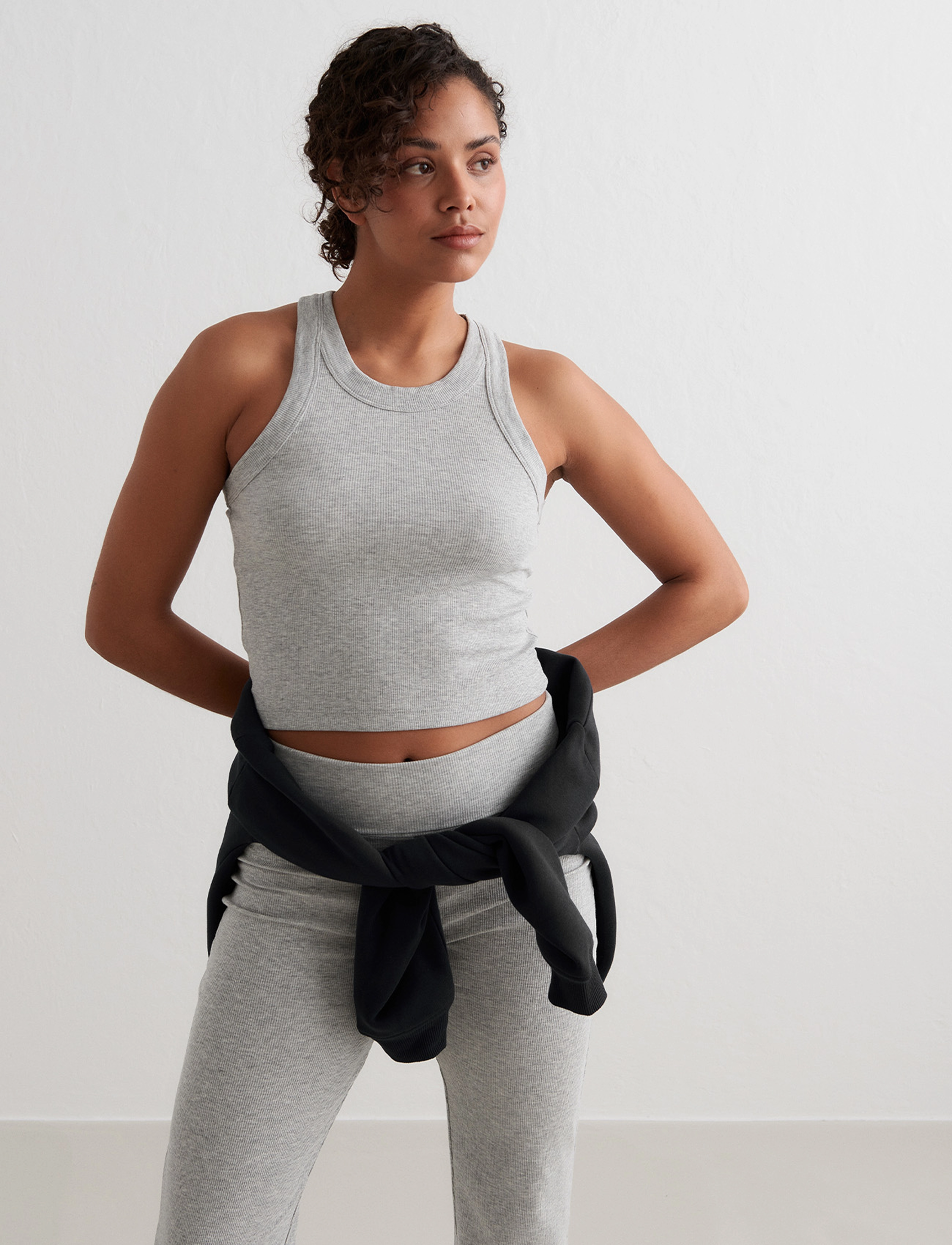 aim´n - Ease Ribbed Tank Top - crop-tops - grey melange - 3