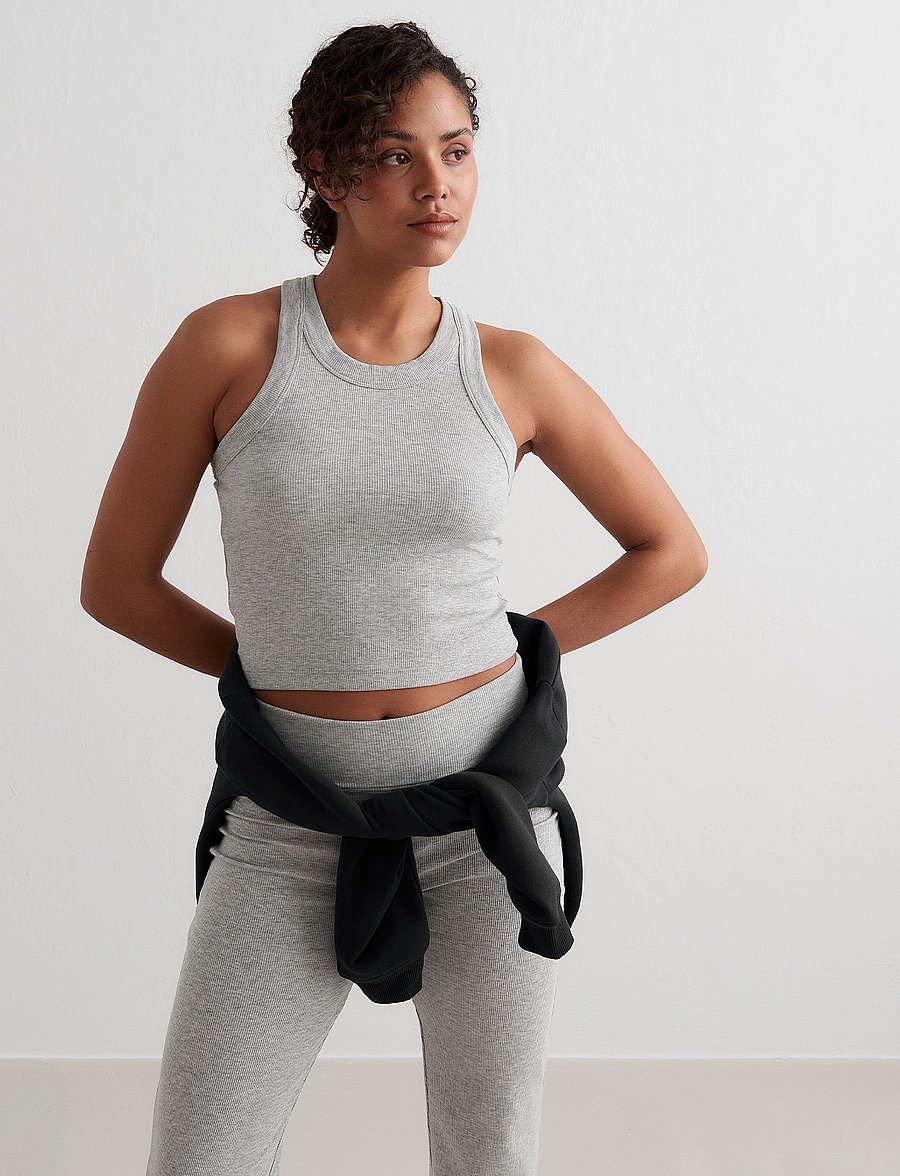 aim´n - Ease Ribbed Tank Top - crop-tops - grey melange - 3