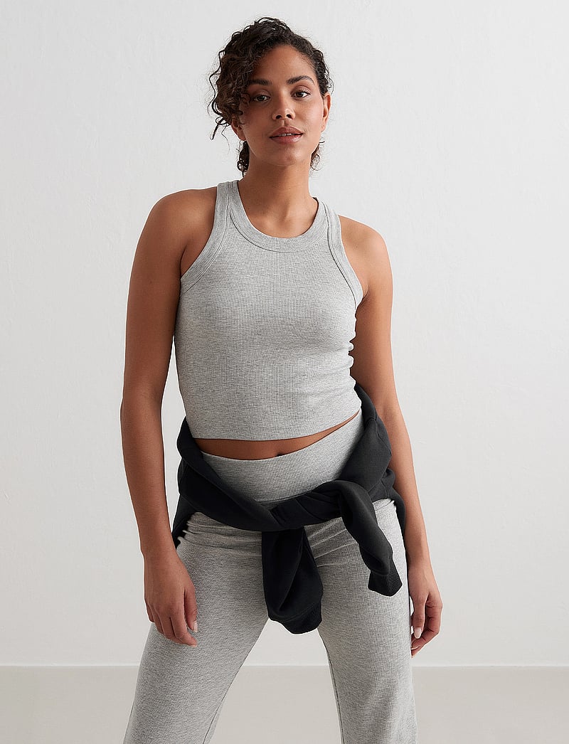 aim´n - Ease Ribbed Tank Top - linnen - grey melange - 5