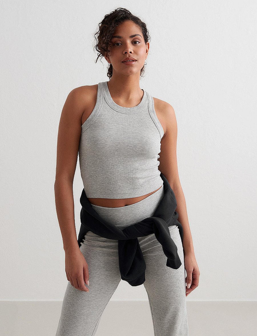 aim´n - Ease Ribbed Tank Top - crop-tops - grey melange - 5