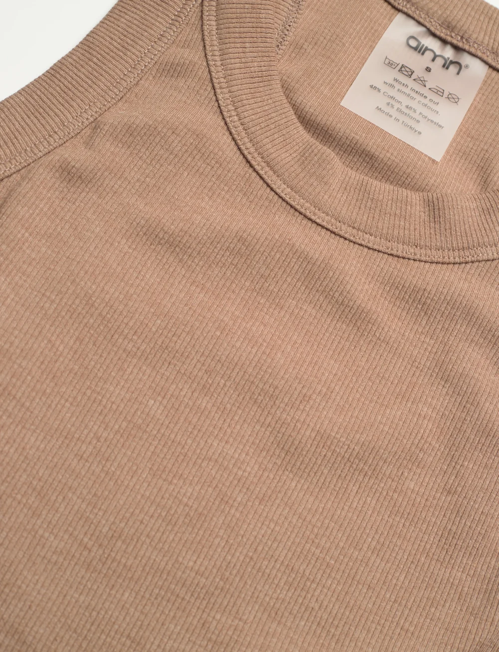 aim´n - Ease Ribbed Tank Top - tanktops - toffee melange - 5