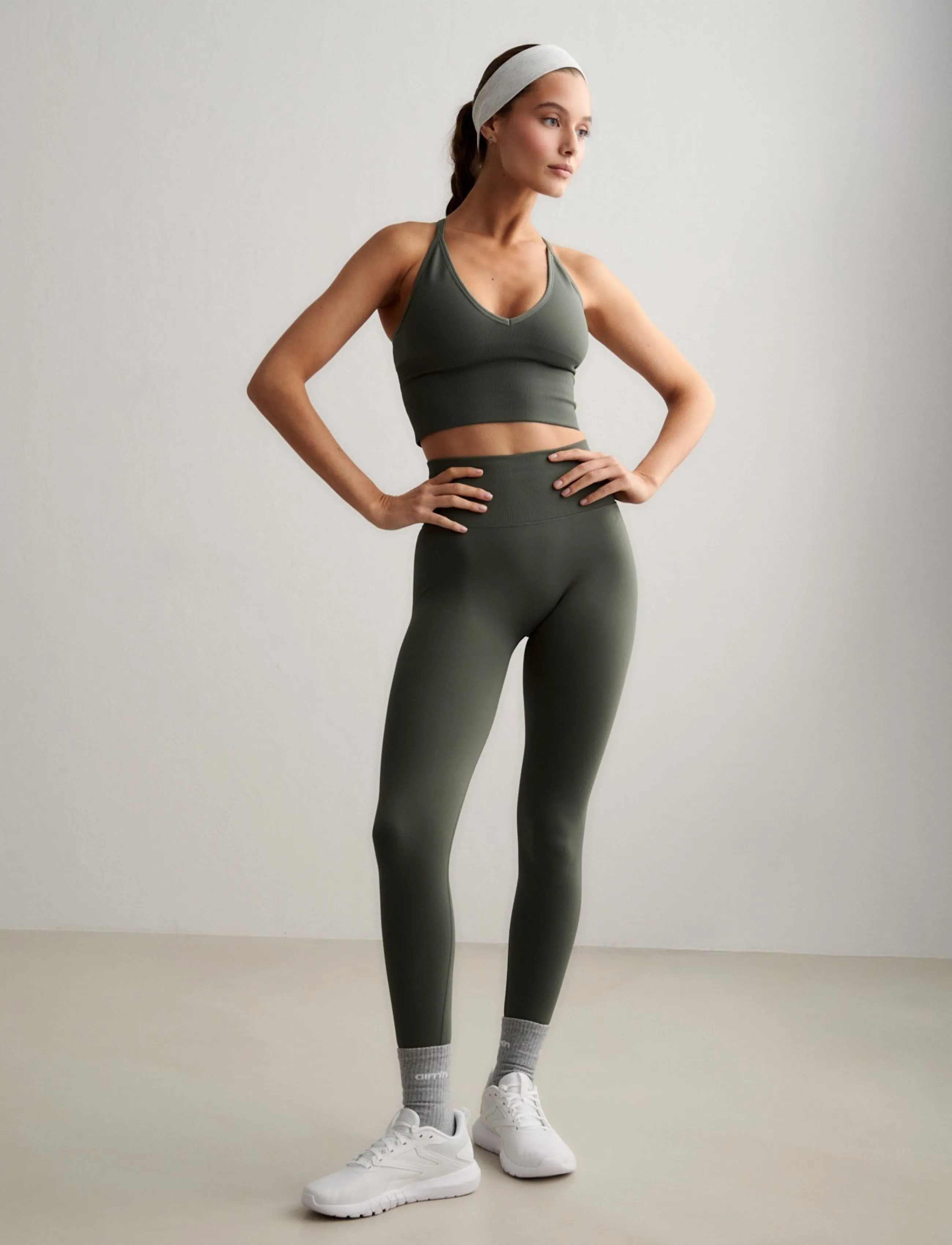 aim ́n Shape Seamless Tights, Kvinder, Højtaljede Sømløse Tights, Kakigrøn, Str: L