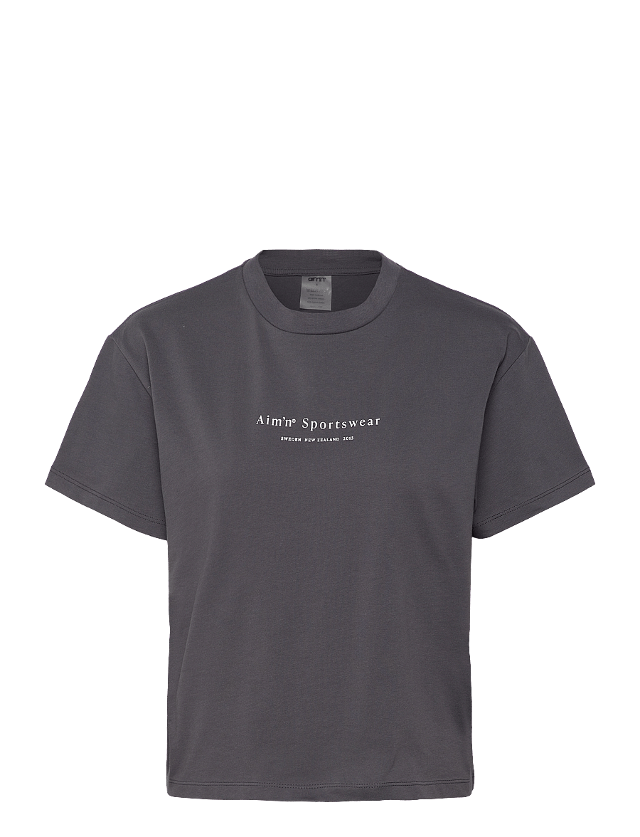 aim´n - Serif Boxy T-Shirt - t-shirts - shadow grey - 1