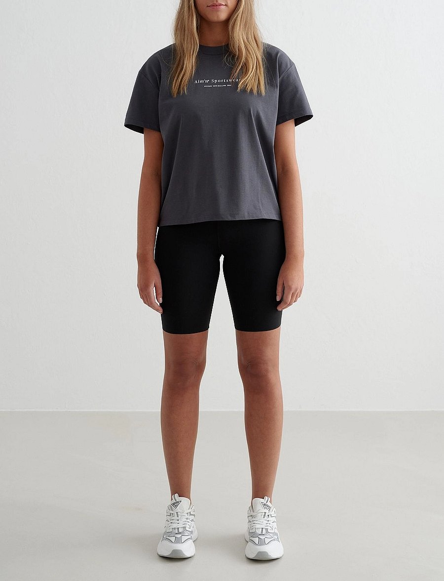 aim´n - Serif Boxy T-Shirt - t-shirts - shadow grey - 4