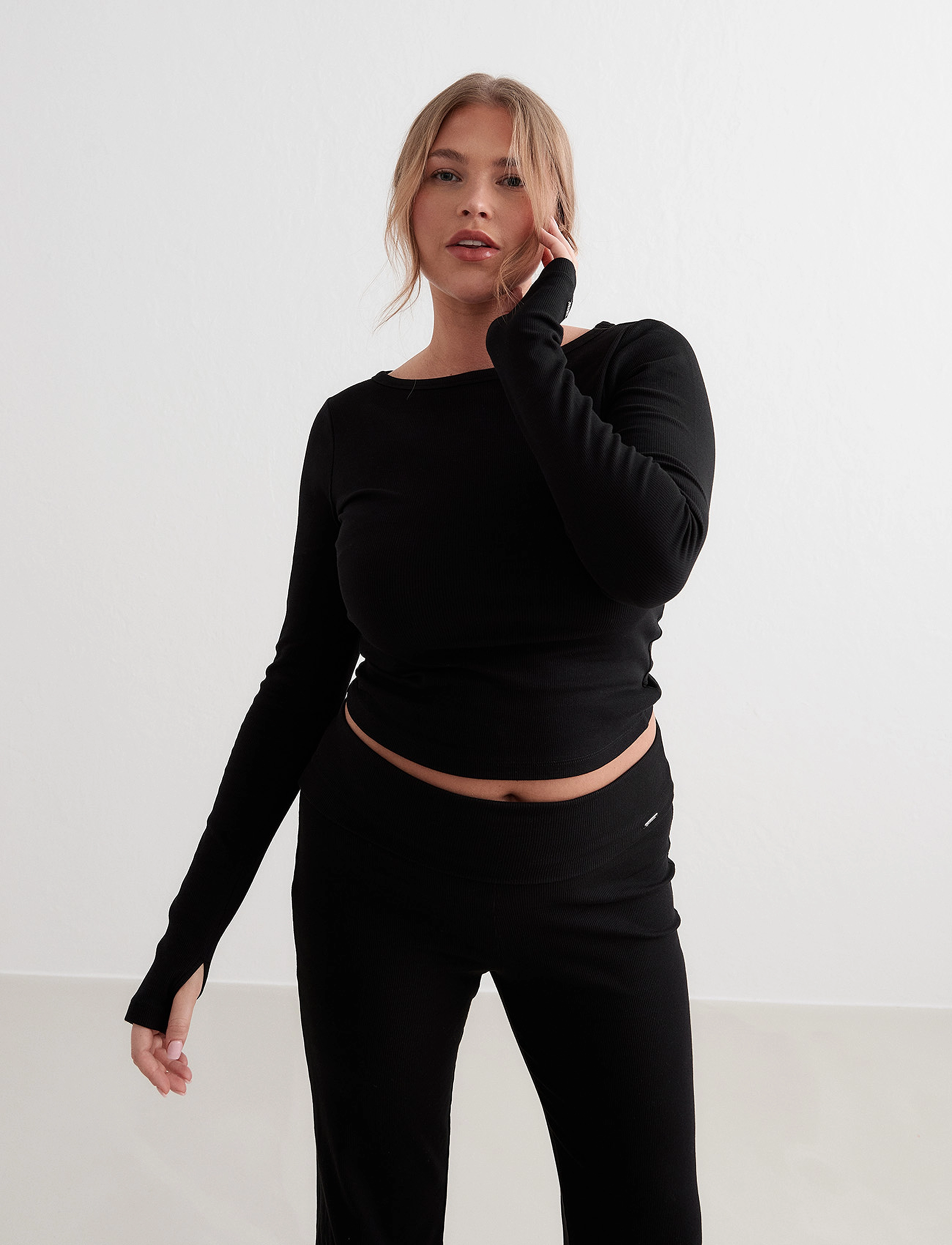 aim ́n Ease Ribbed Long Sleeve Top, XL, Black, T-Shirts & Toppe > Langærmede, Dame
