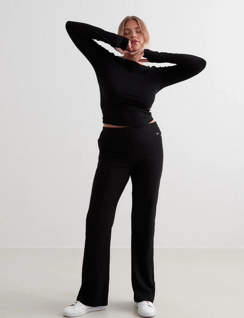 aim´n - Ease Ribbed Long Sleeve Top - alussärgid ja t-särgid - black - 3