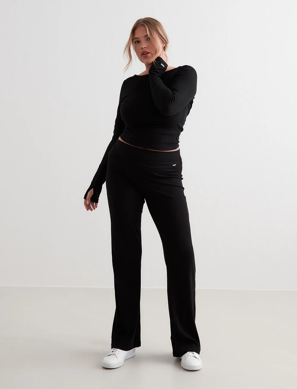 aim´n - Ease Ribbed Long Sleeve Top - alussärgid ja t-särgid - black - 4