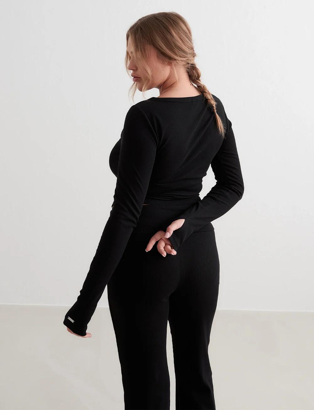aim´n - Ease Ribbed Long Sleeve Top - alussärgid ja t-särgid - black - 5