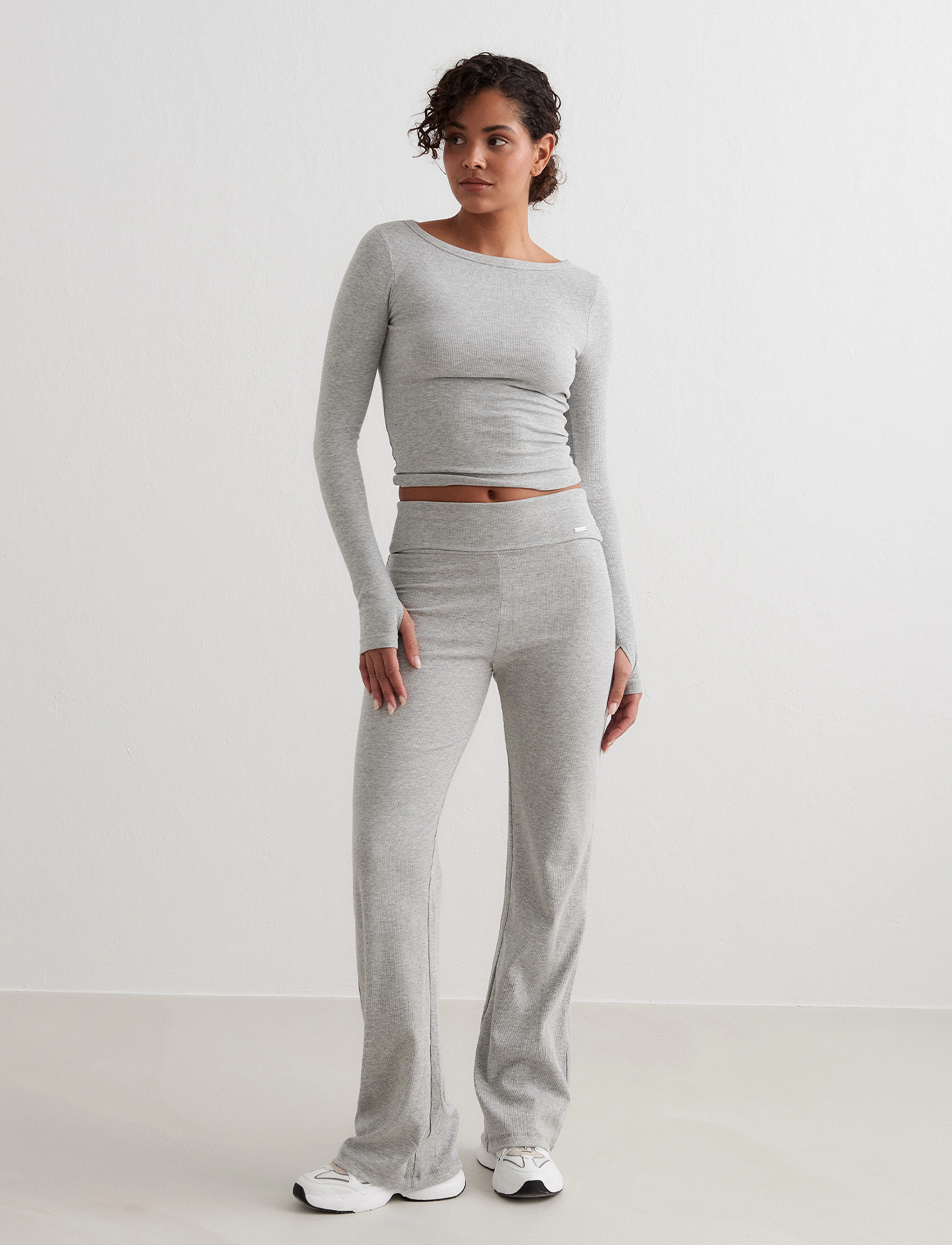 aim ́n Ease Ribbed Long Sleeve Top, S, T-shirts & Oberteile, Grau - Long-sleeved, Frauen